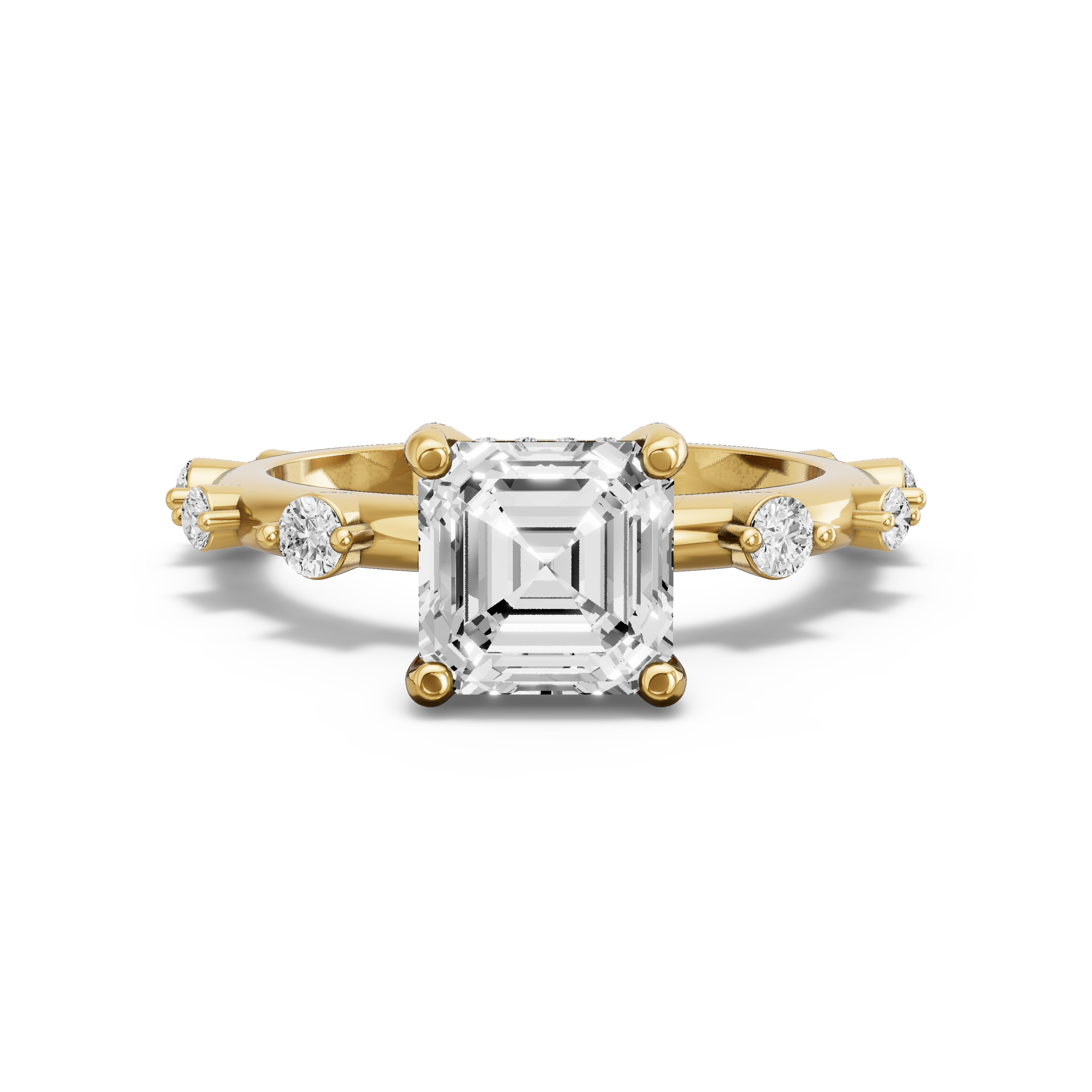 Image for Asscher Pave Basket Ring with Floating Station band in 10K White Gold