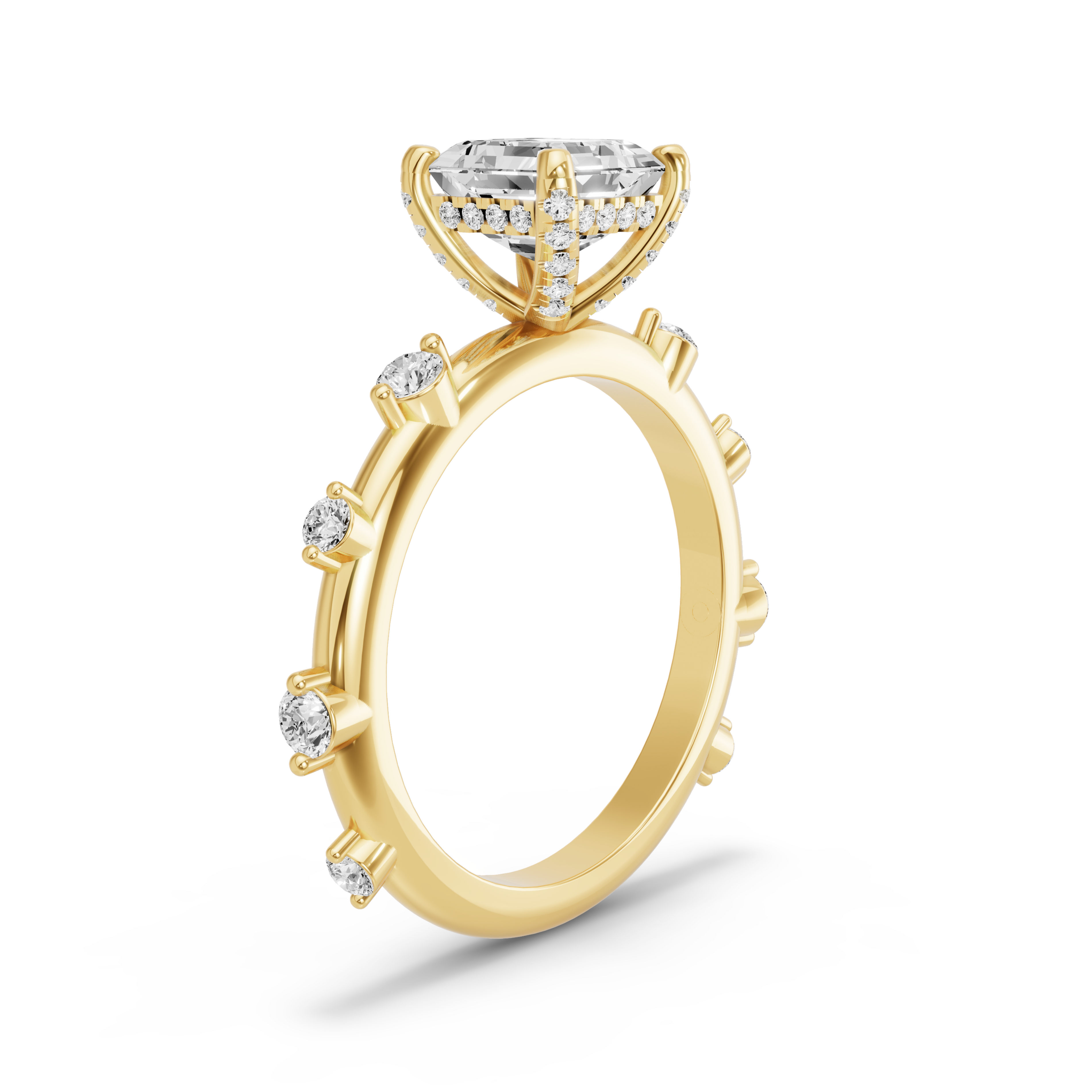 Image for Asscher Pave Basket Ring with Floating Station band in 14K White Gold