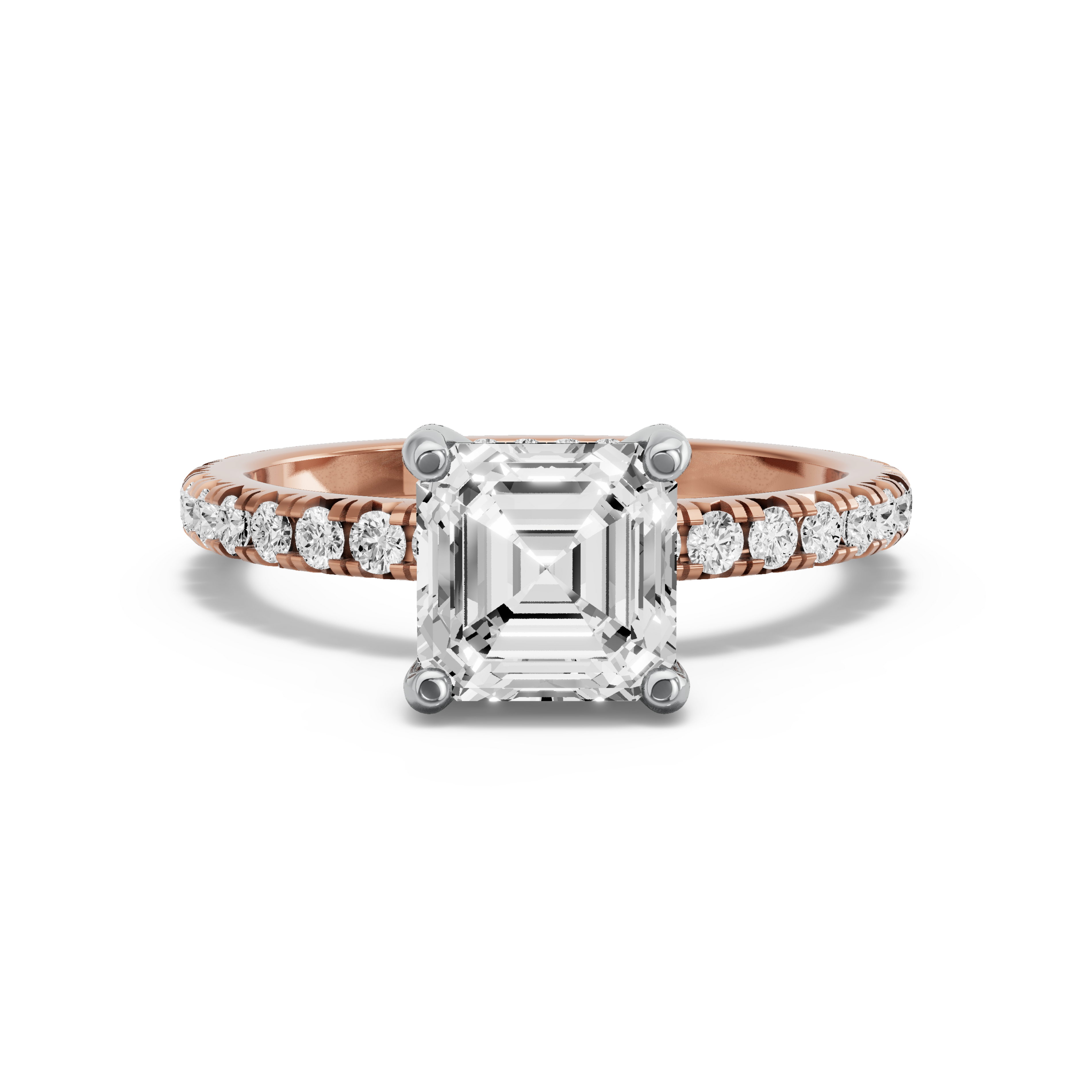 Image for Asscher Pave Basket Ring with French Pave band in 18K Two Tone Yellow Gold