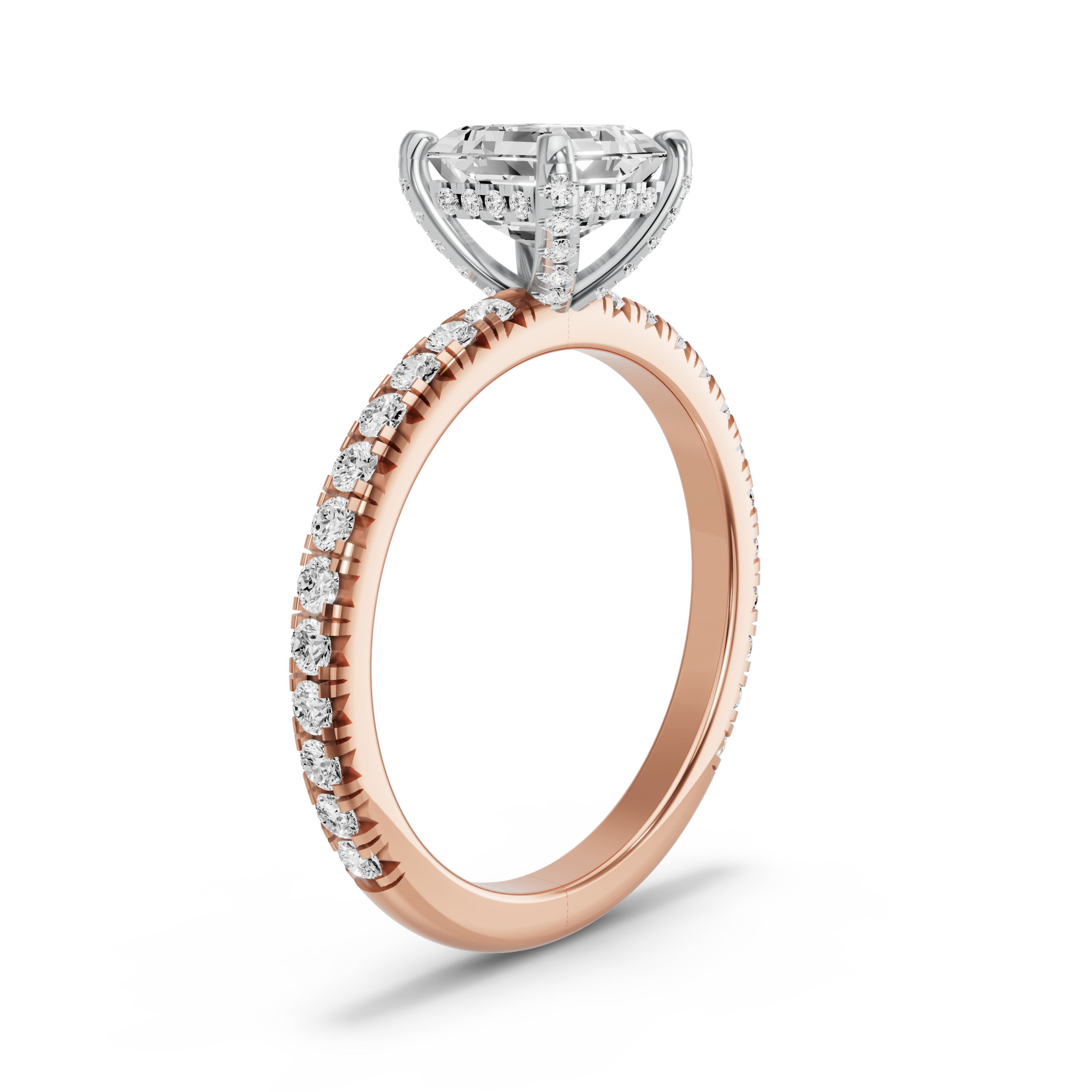 Image for Asscher Pave Basket Ring with French Pave band in 18K Two Tone Yellow Gold