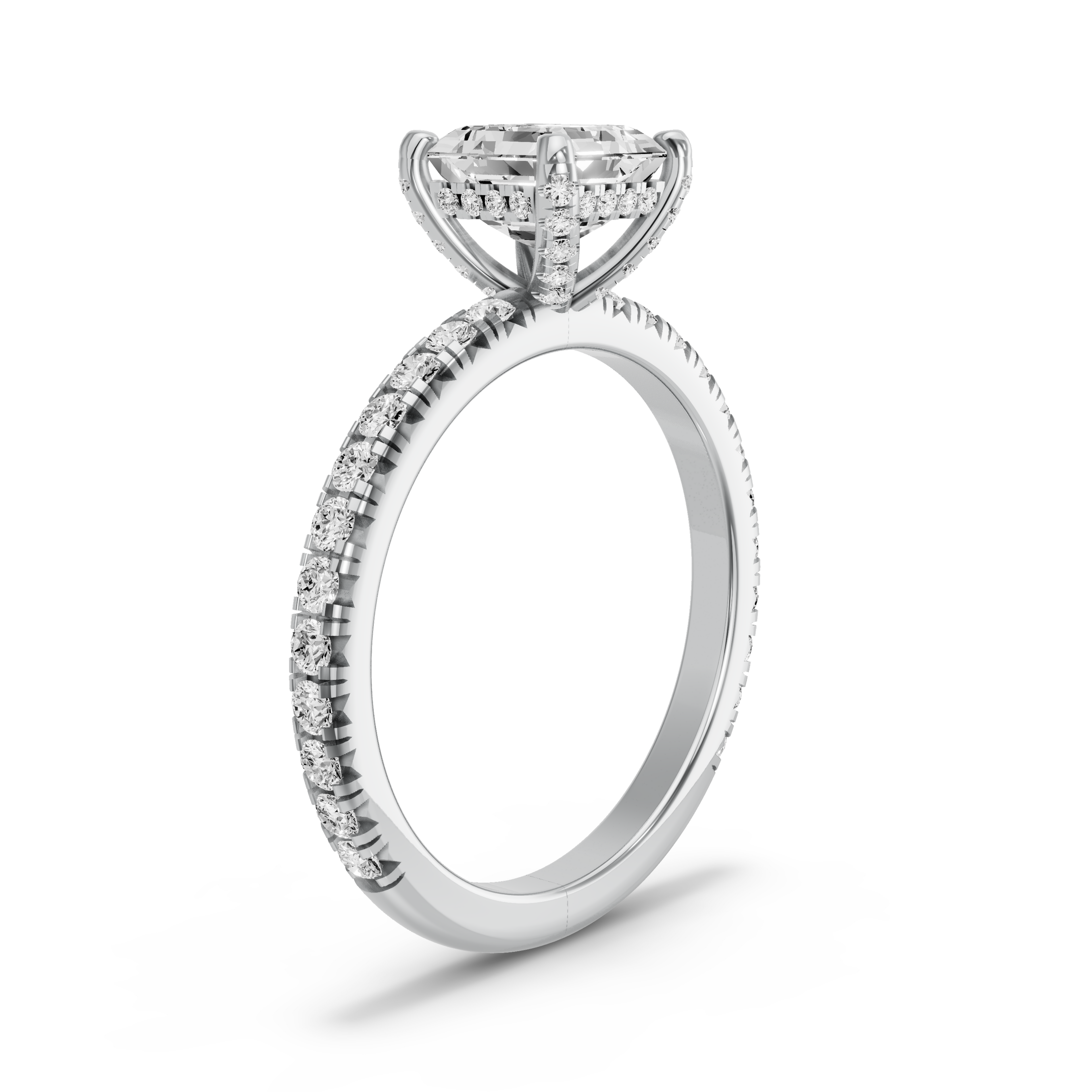 Image for Asscher Pave Basket Ring with French Pave band in 18K Two Tone Rose Gold