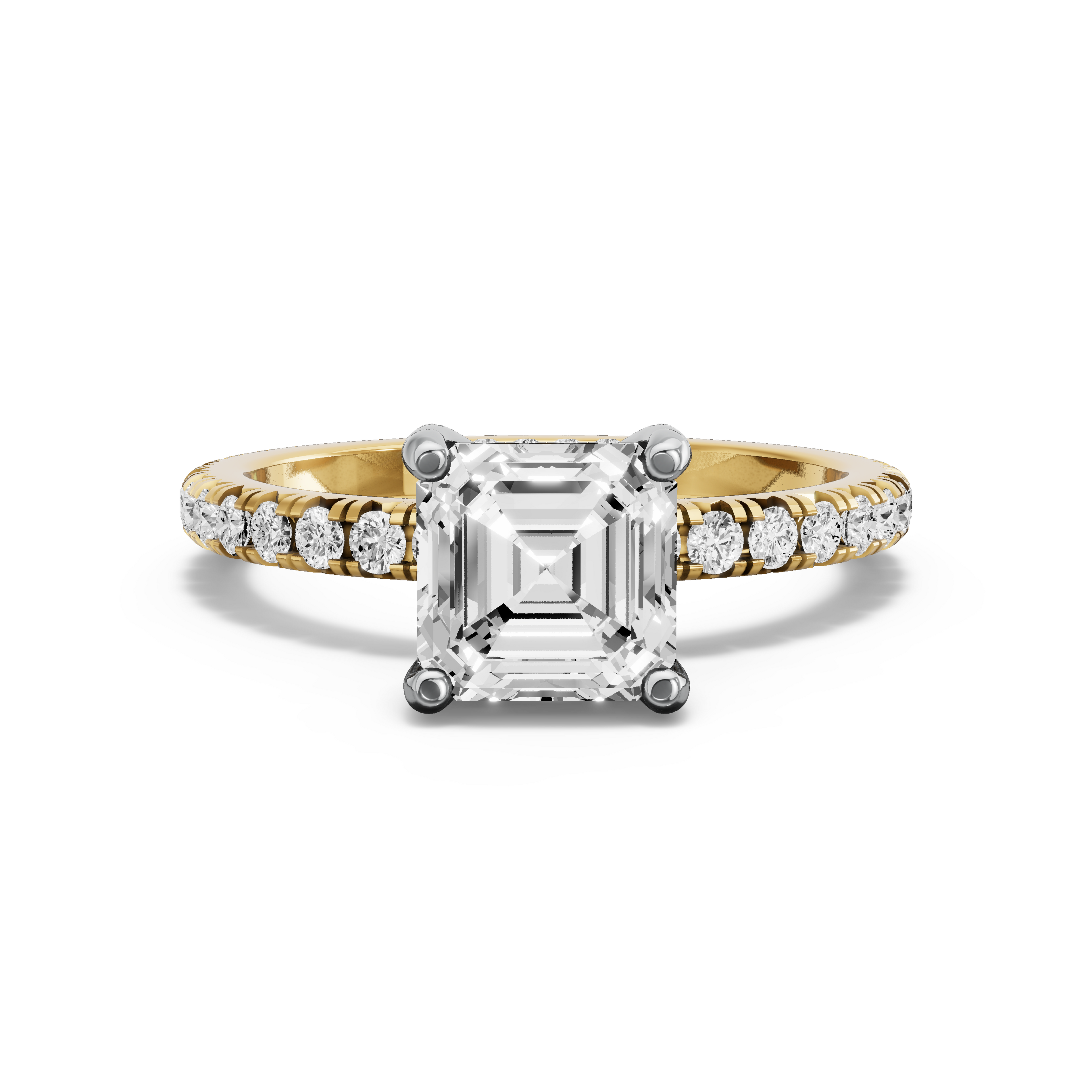 Image for Asscher Pave Basket Ring with French Pave band in 14K Rose Gold
