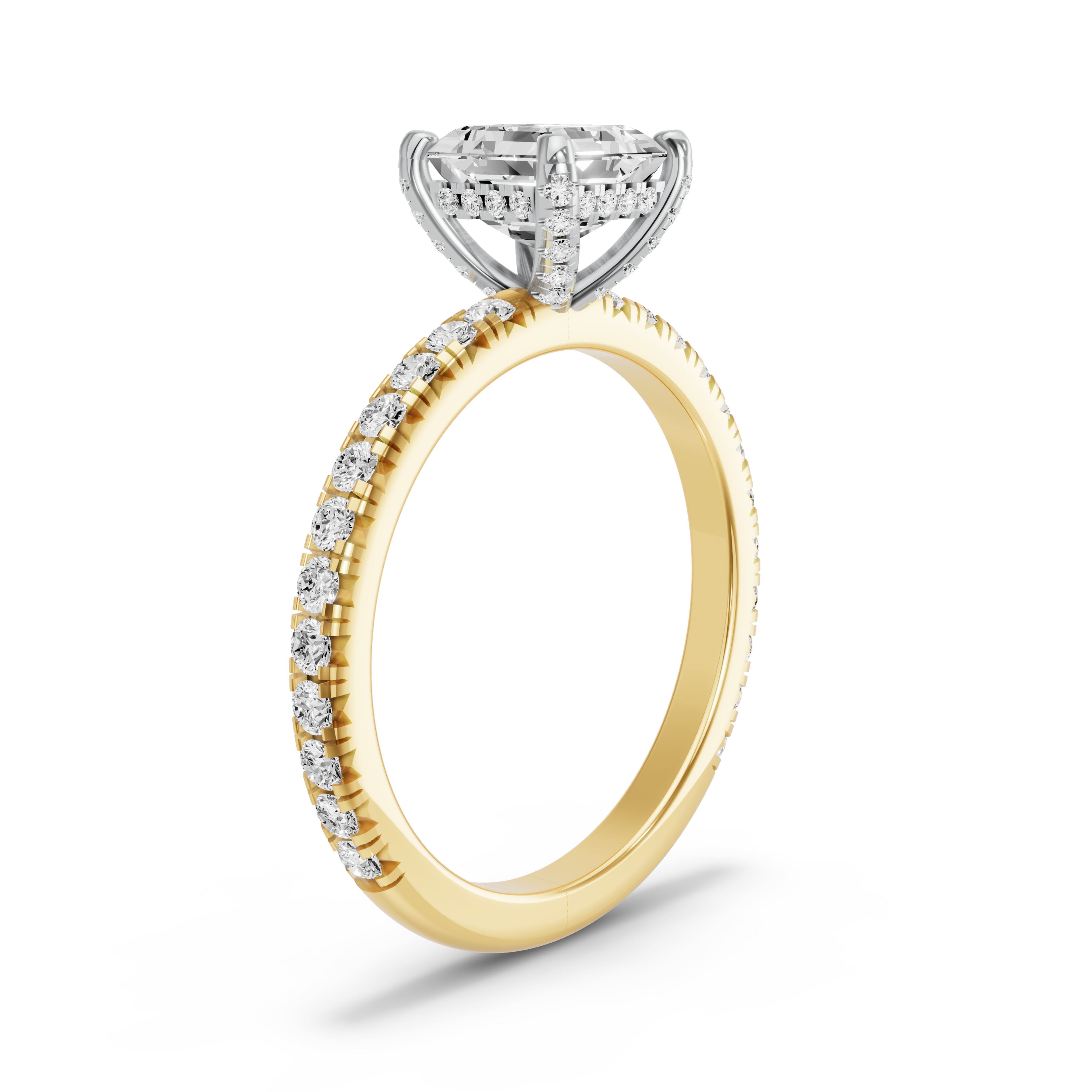 Image for Asscher Pave Basket Ring with French Pave band in 18K Rose Gold