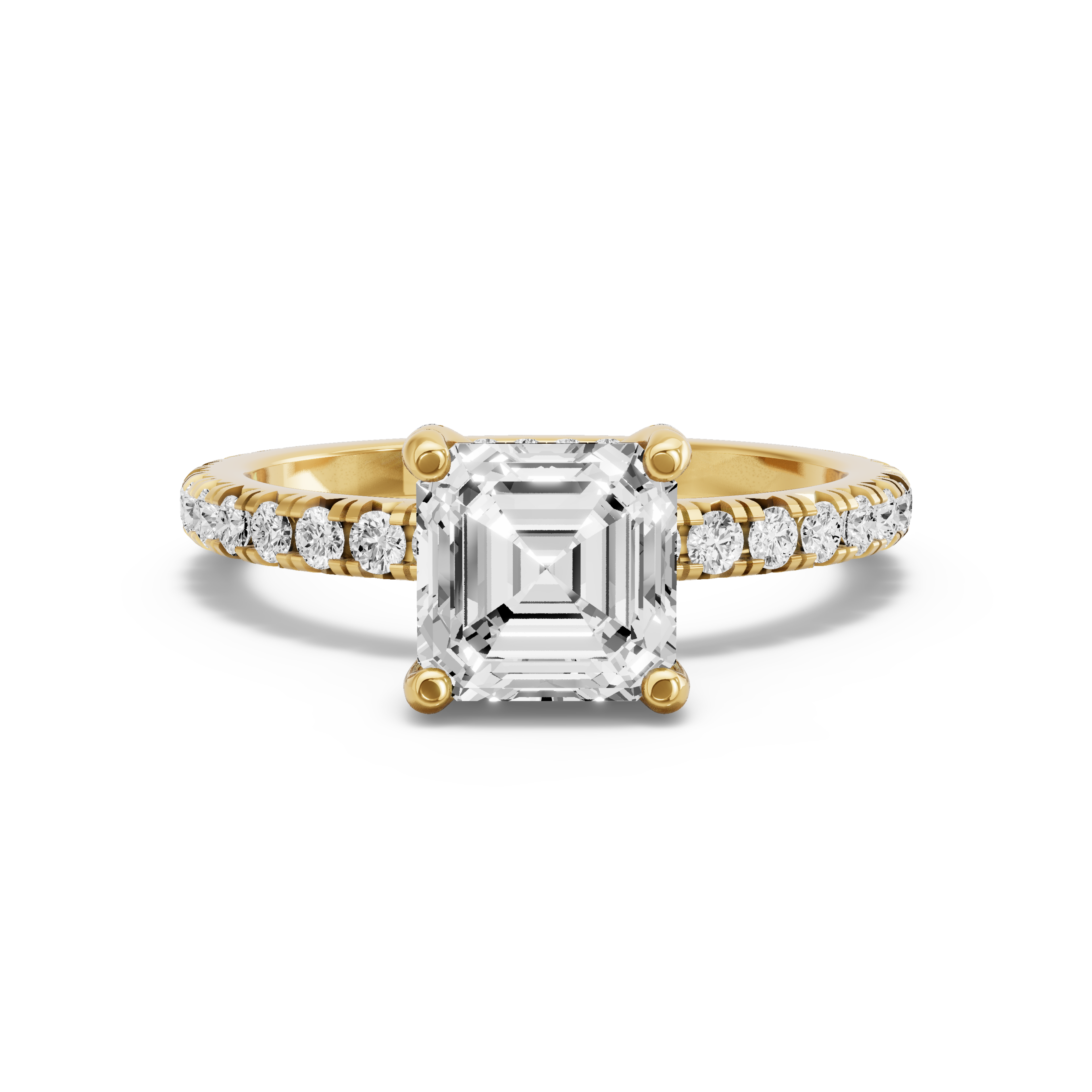 Image for Asscher Pave Basket Ring with French Pave band in 10K White Gold