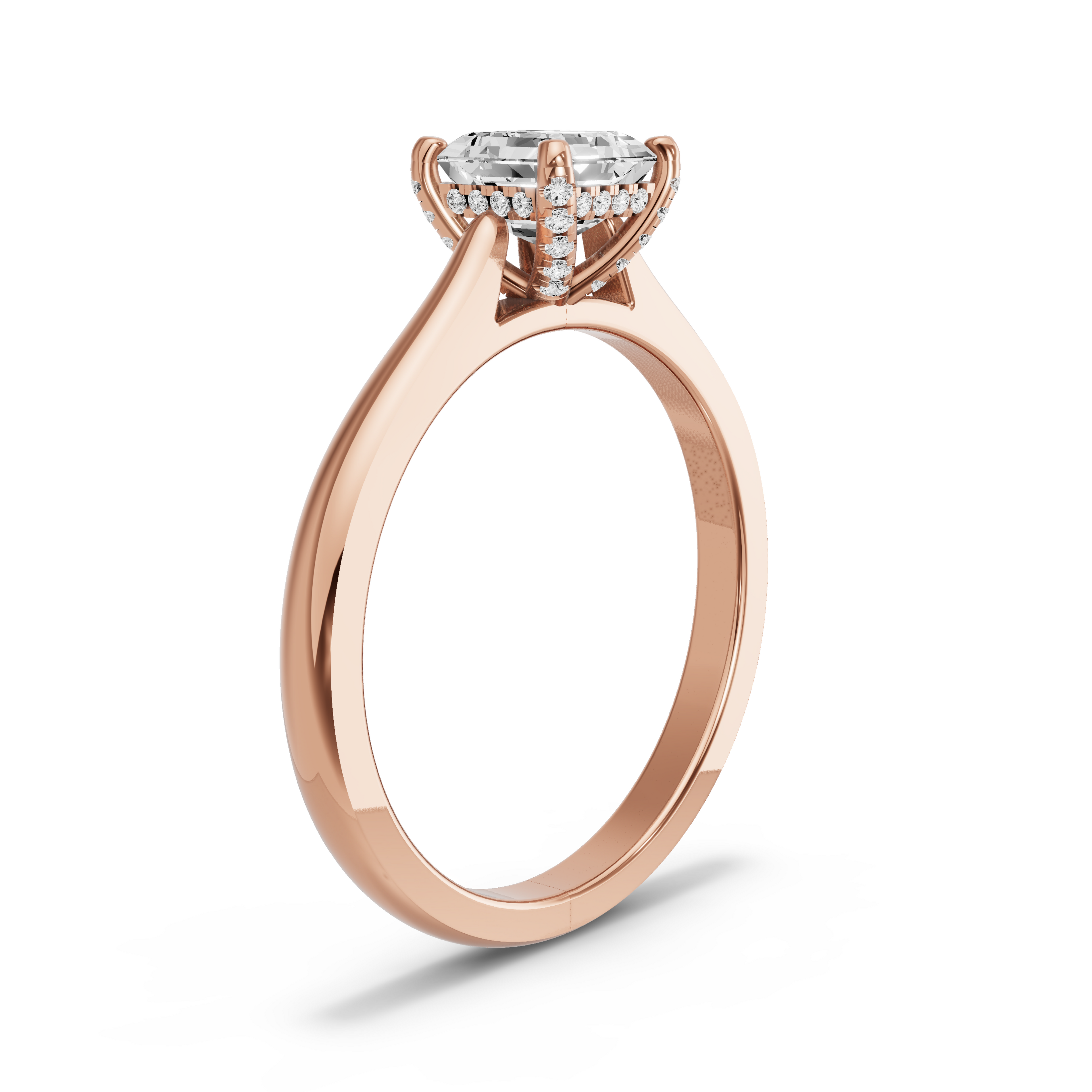 Image for Asscher Pave Basket Ring with Knife Edge Cathedral band in 18K Yellow Gold