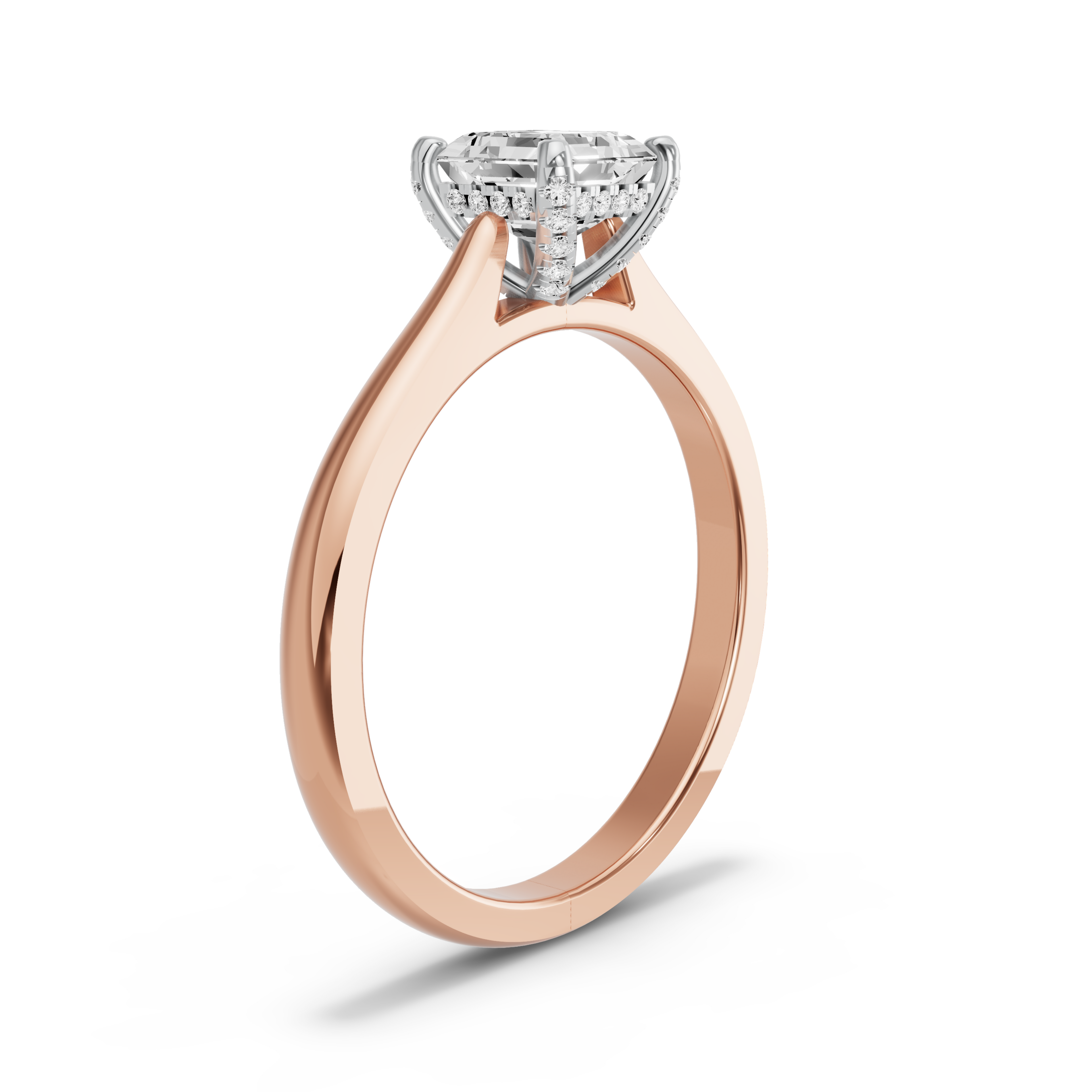 Image for Asscher Pave Basket Ring with Knife Edge Cathedral band in 14K Two Tone Yellow Gold