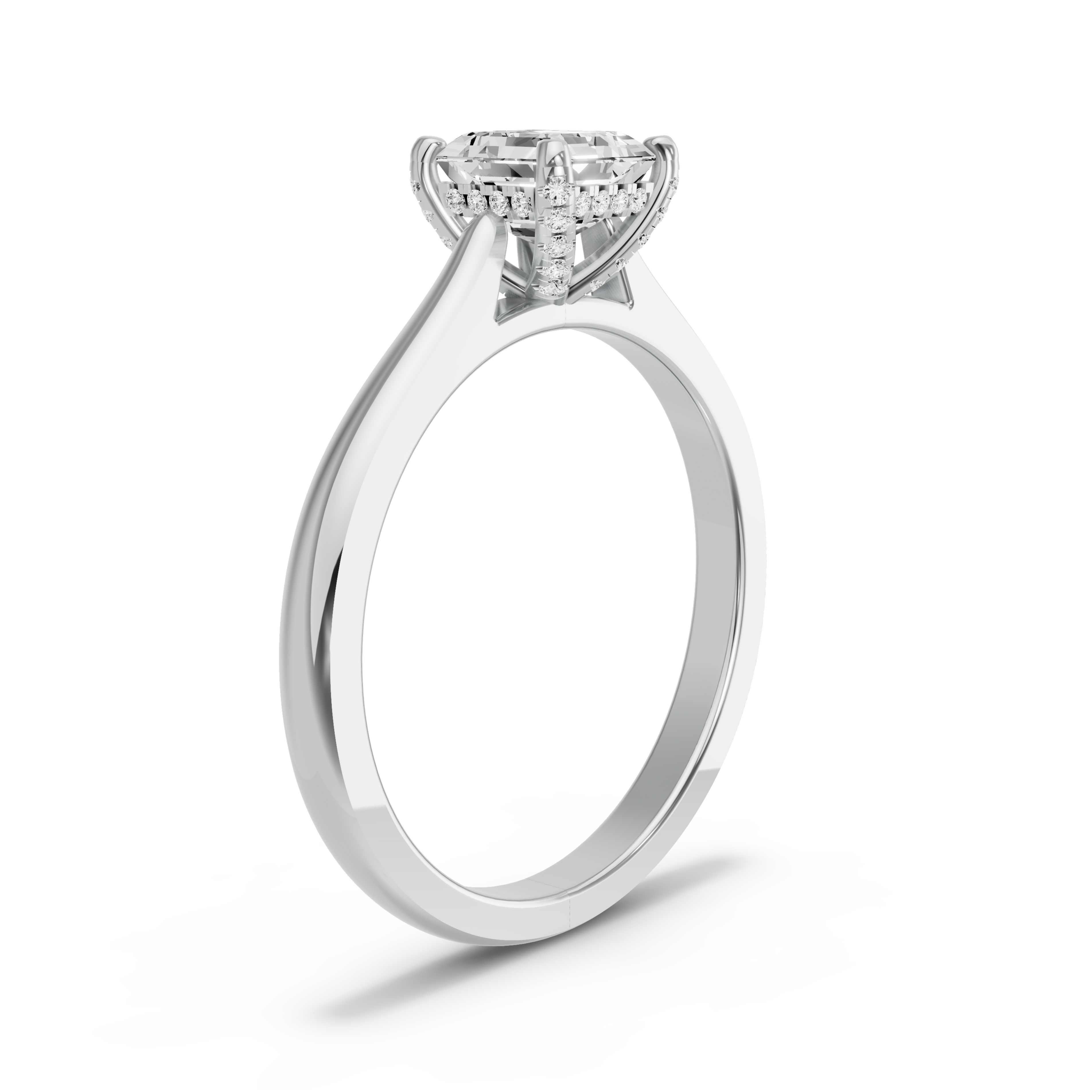 Image for Asscher Pave Basket Ring with Knife Edge Cathedral band in 18K Two Tone Rose Gold