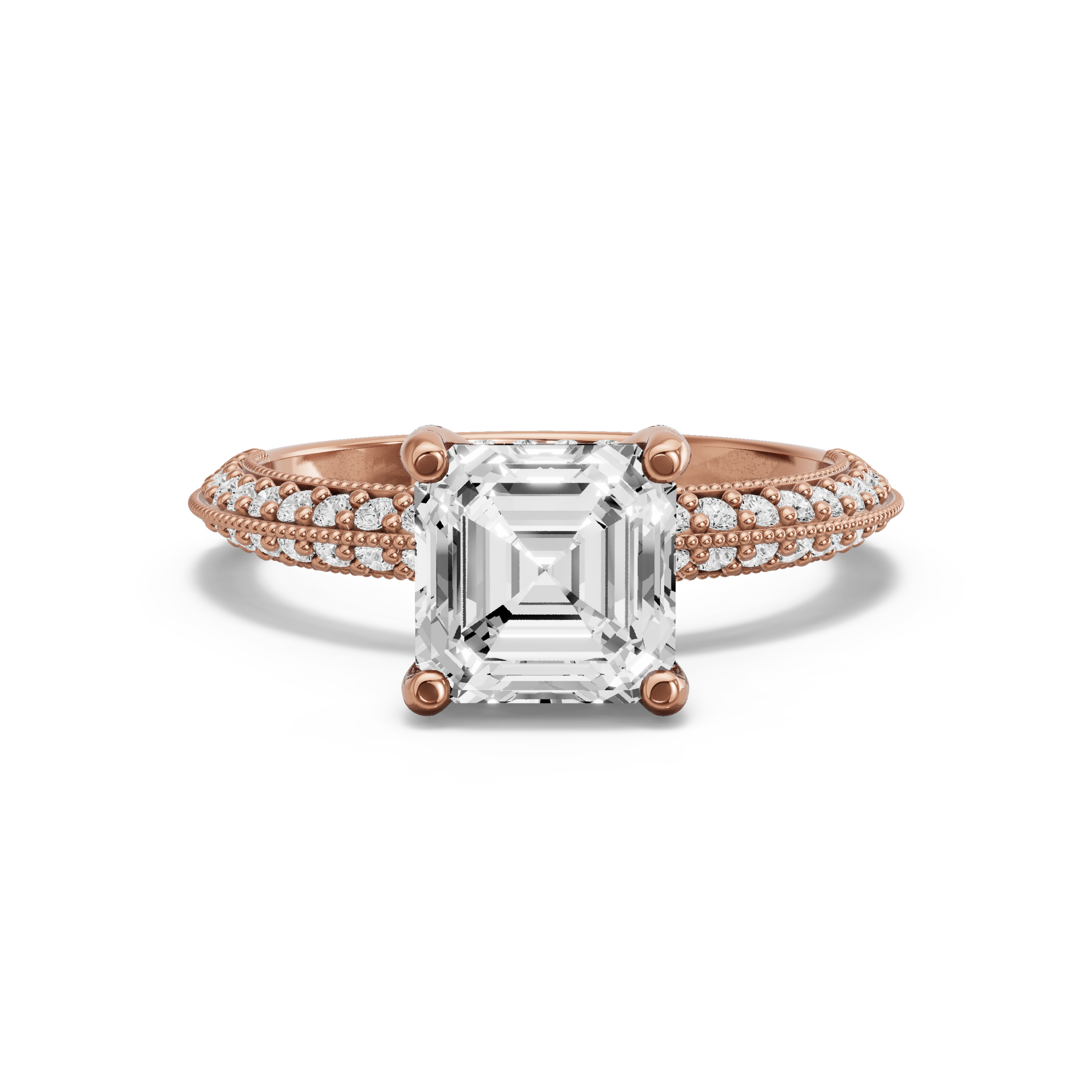 Image for Asscher Pave Basket Ring with Knife Edge Pave band in 18K Yellow Gold