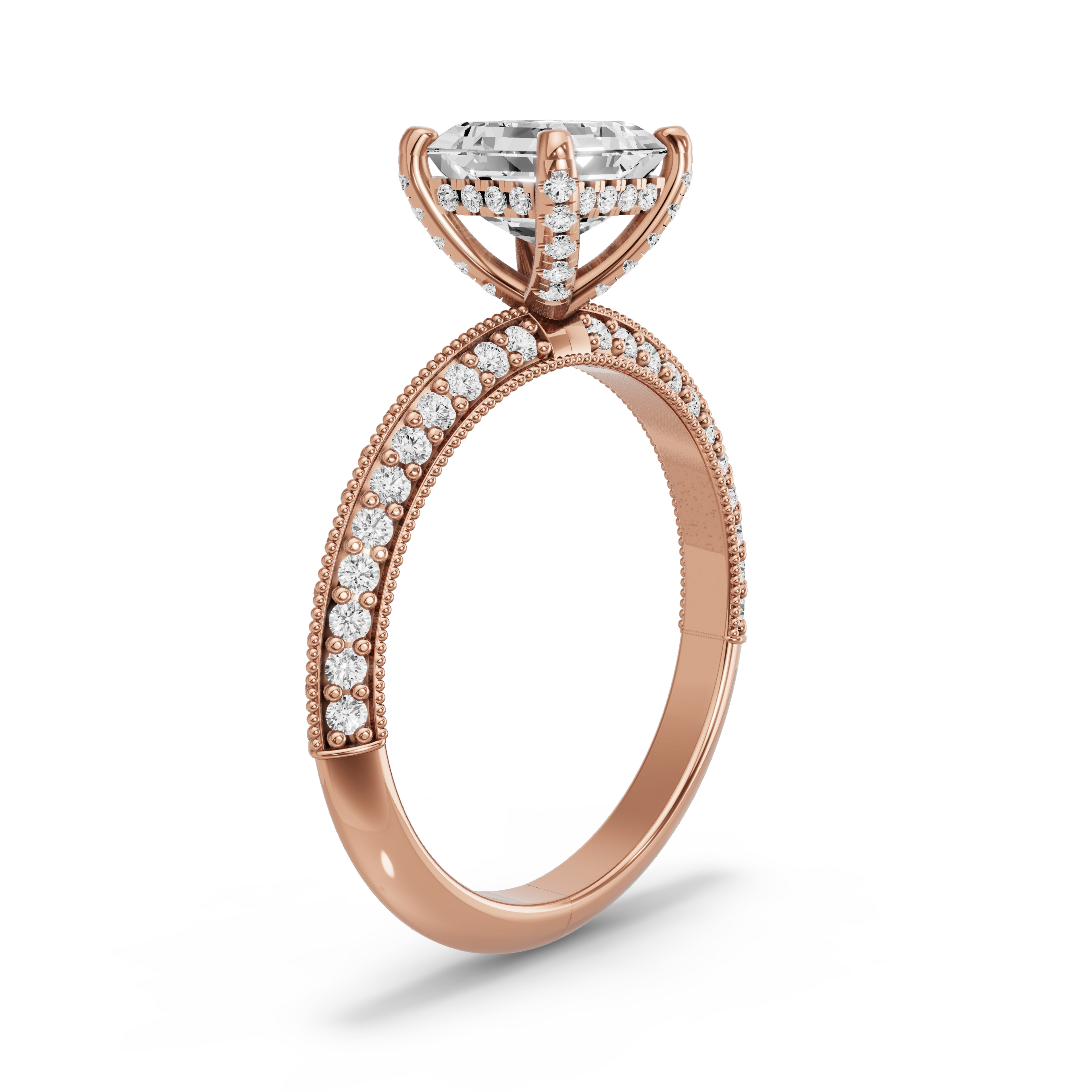 Image for Asscher Pave Basket Ring with Knife Edge Pave band in 14K Yellow Gold