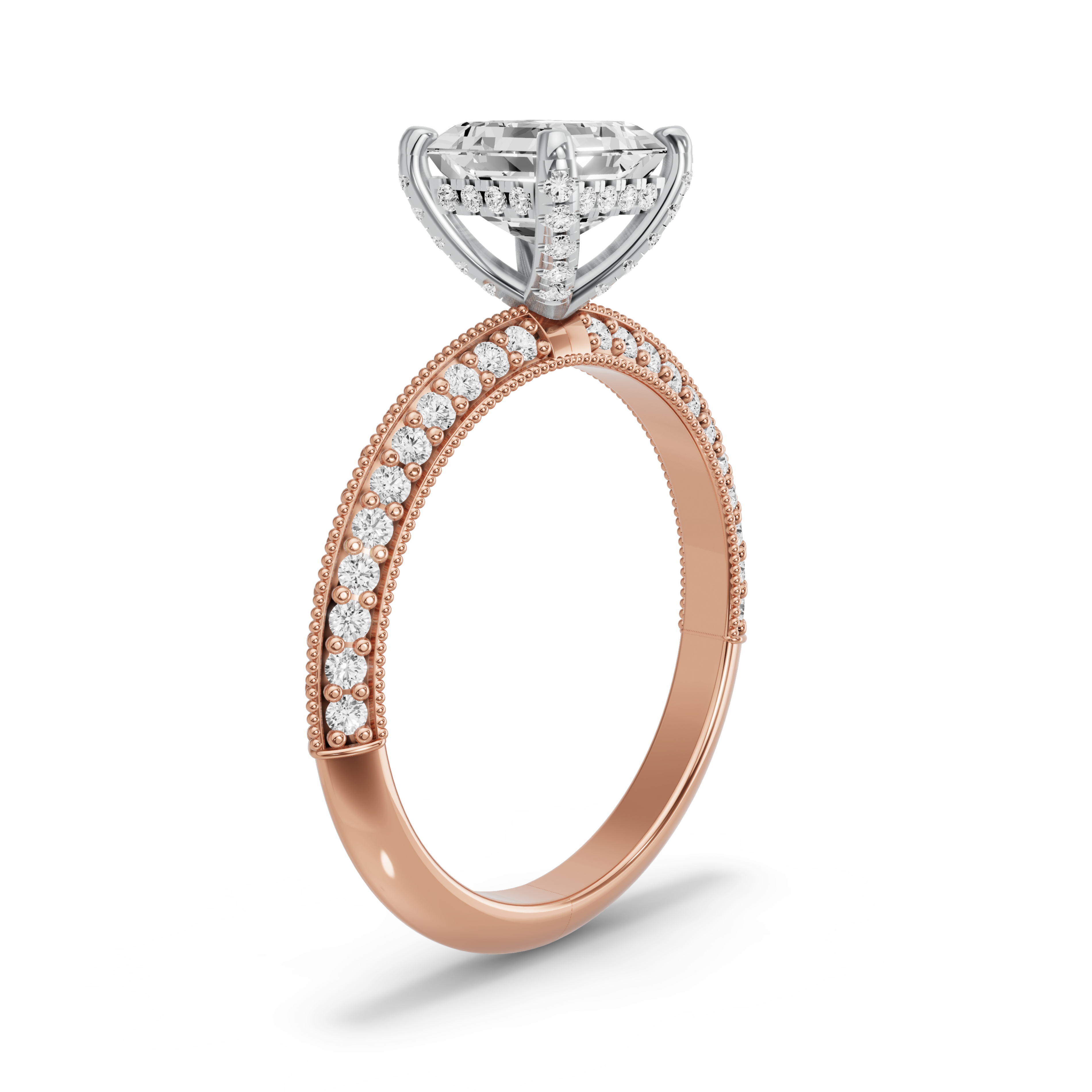 Image for Asscher Pave Basket Ring with Knife Edge Pave band in 10K Two Tone Yellow Gold