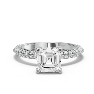 Image for Asscher Pave Basket Ring with Knife Edge Pave band