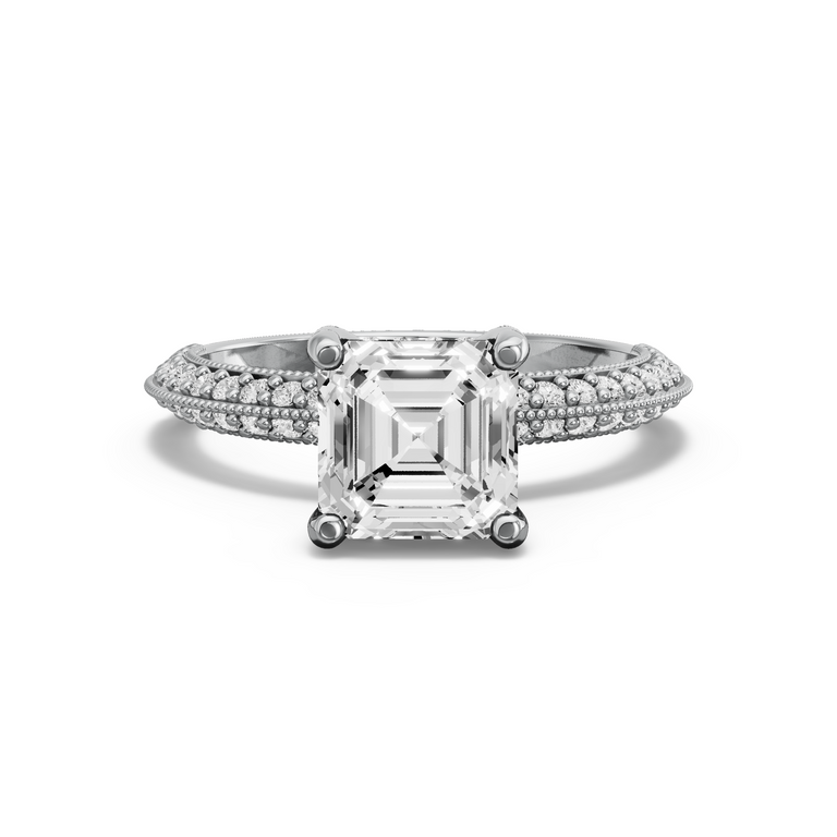 Image for Asscher Pave Basket Ring with Knife Edge Pave band in 14K Two Tone Rose Gold