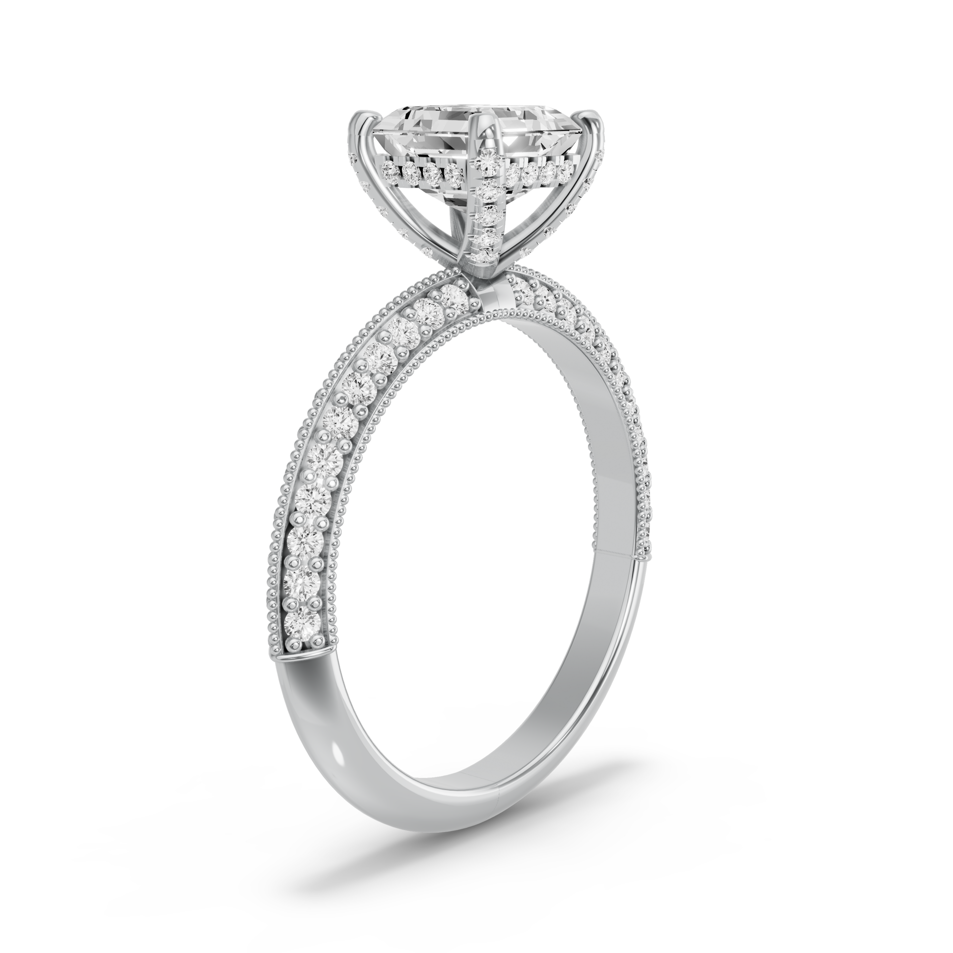 Image for Asscher Pave Basket Ring with Knife Edge Pave band in 10K Two Tone Rose Gold