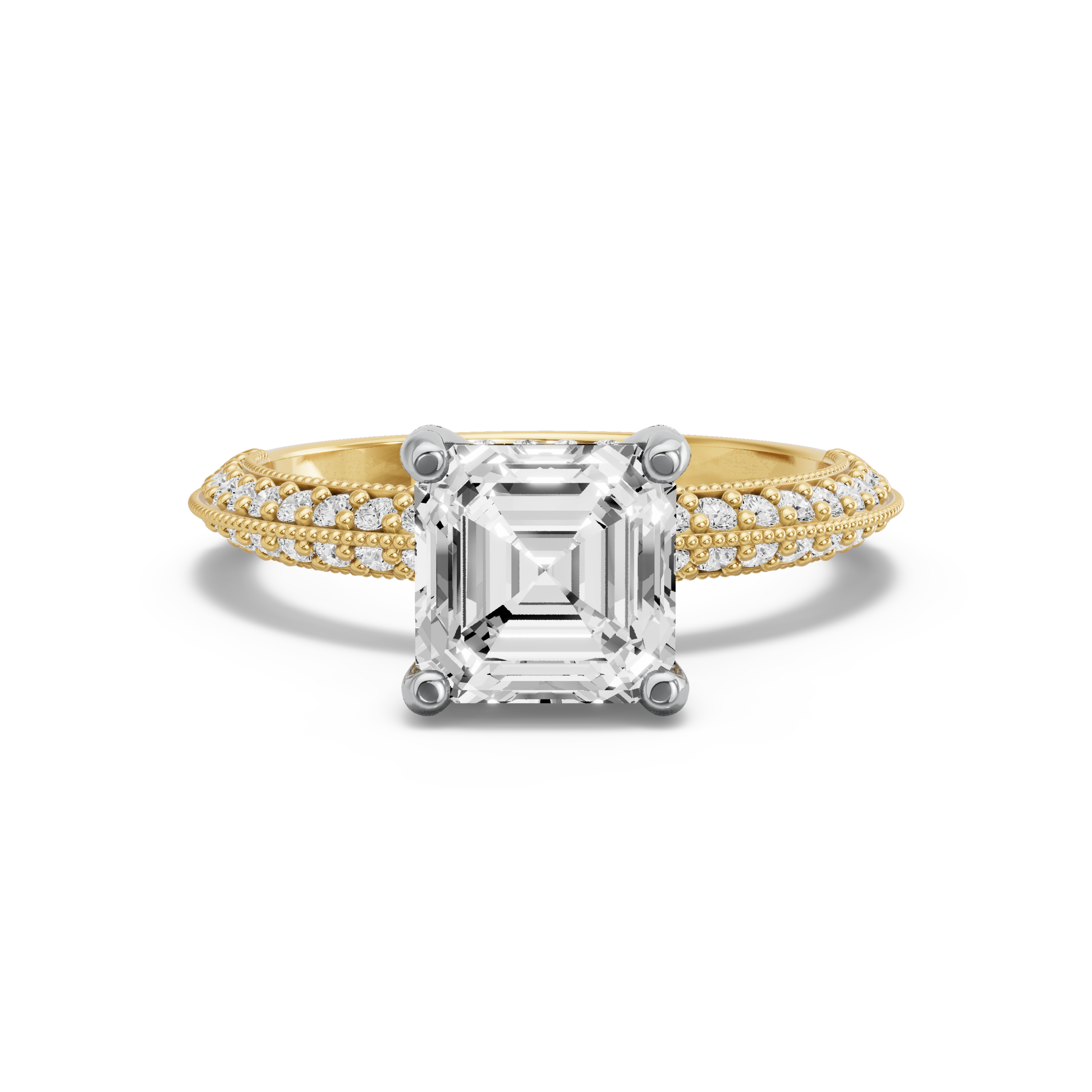 Image for Asscher Pave Basket Ring with Knife Edge Pave band in 10K Rose Gold