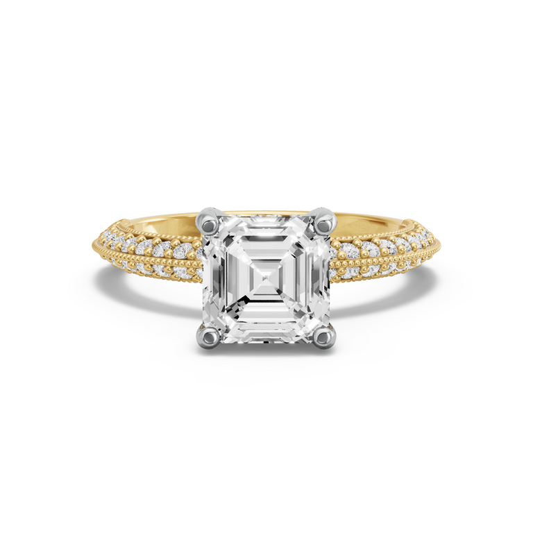 Image for Asscher Pave Basket Ring with Knife Edge Pave band in 18K Rose Gold