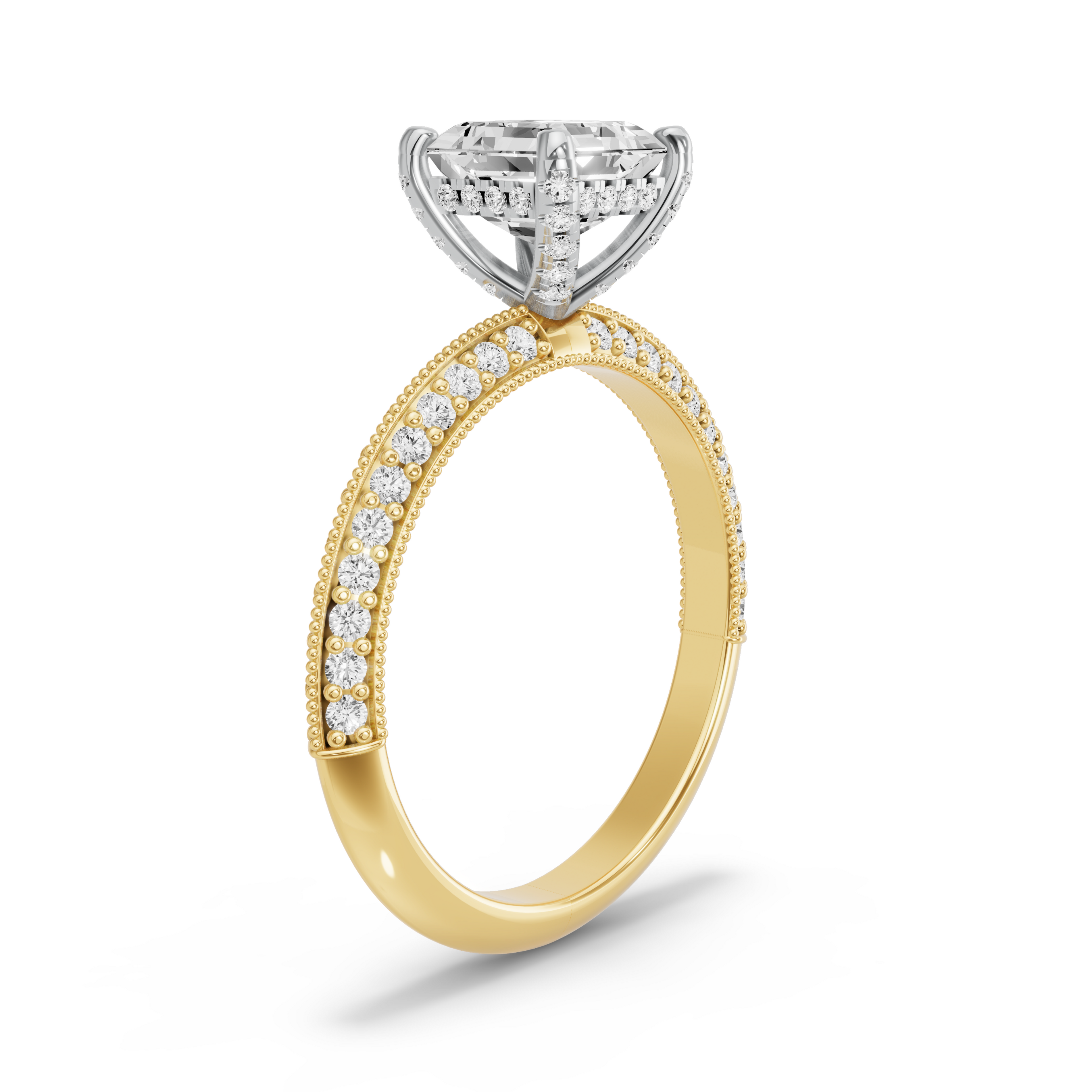 Image for Asscher Pave Basket Ring with Knife Edge Pave band in 18K Rose Gold