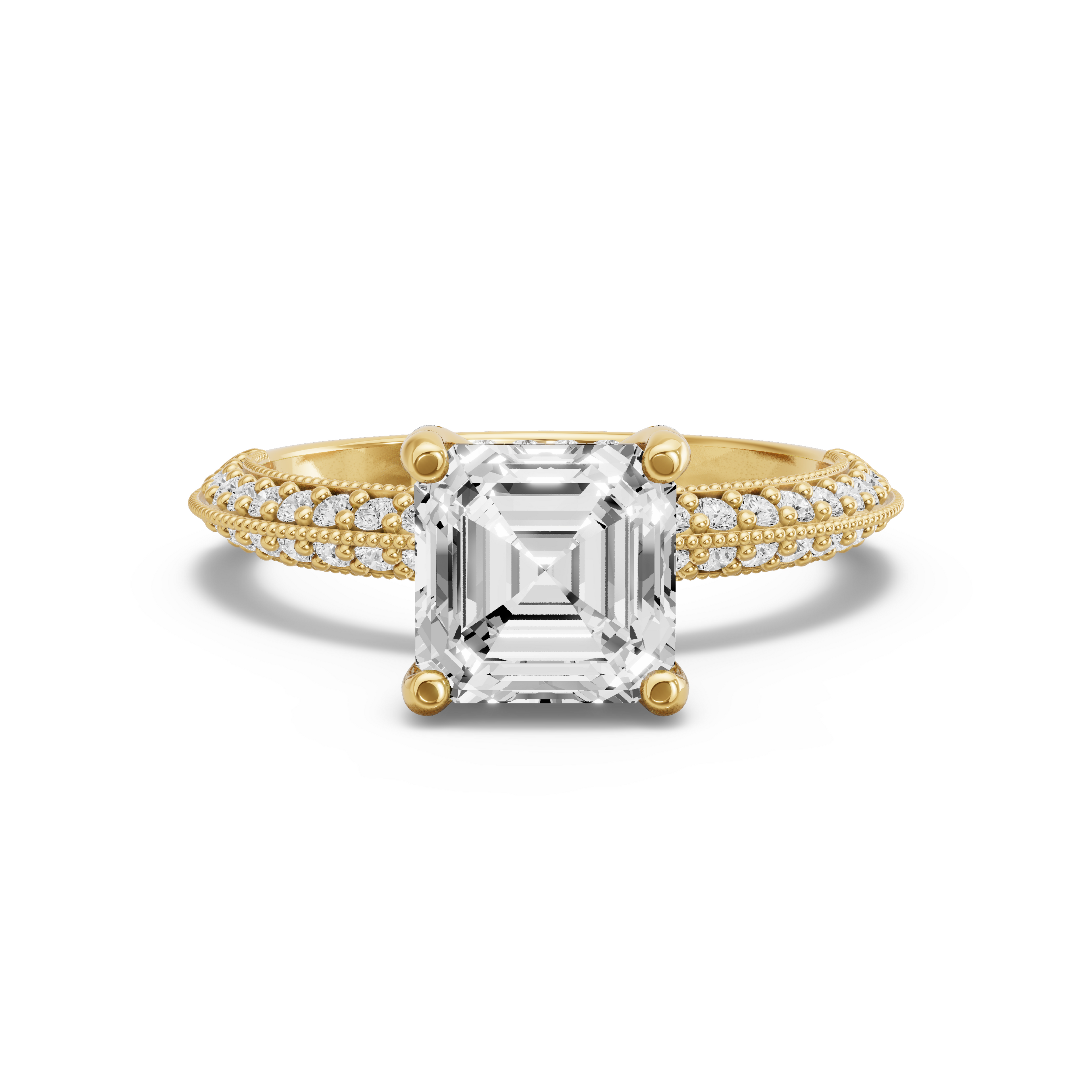 Image for Asscher Pave Basket Ring with Knife Edge Pave band in 18K White Gold