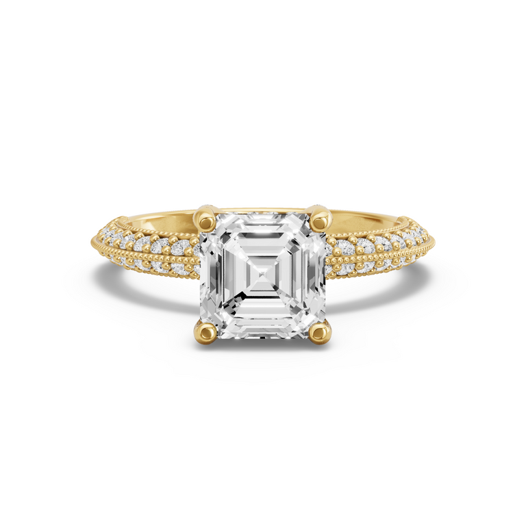 Image for Asscher Pave Basket Ring with Knife Edge Pave band in 18K White Gold