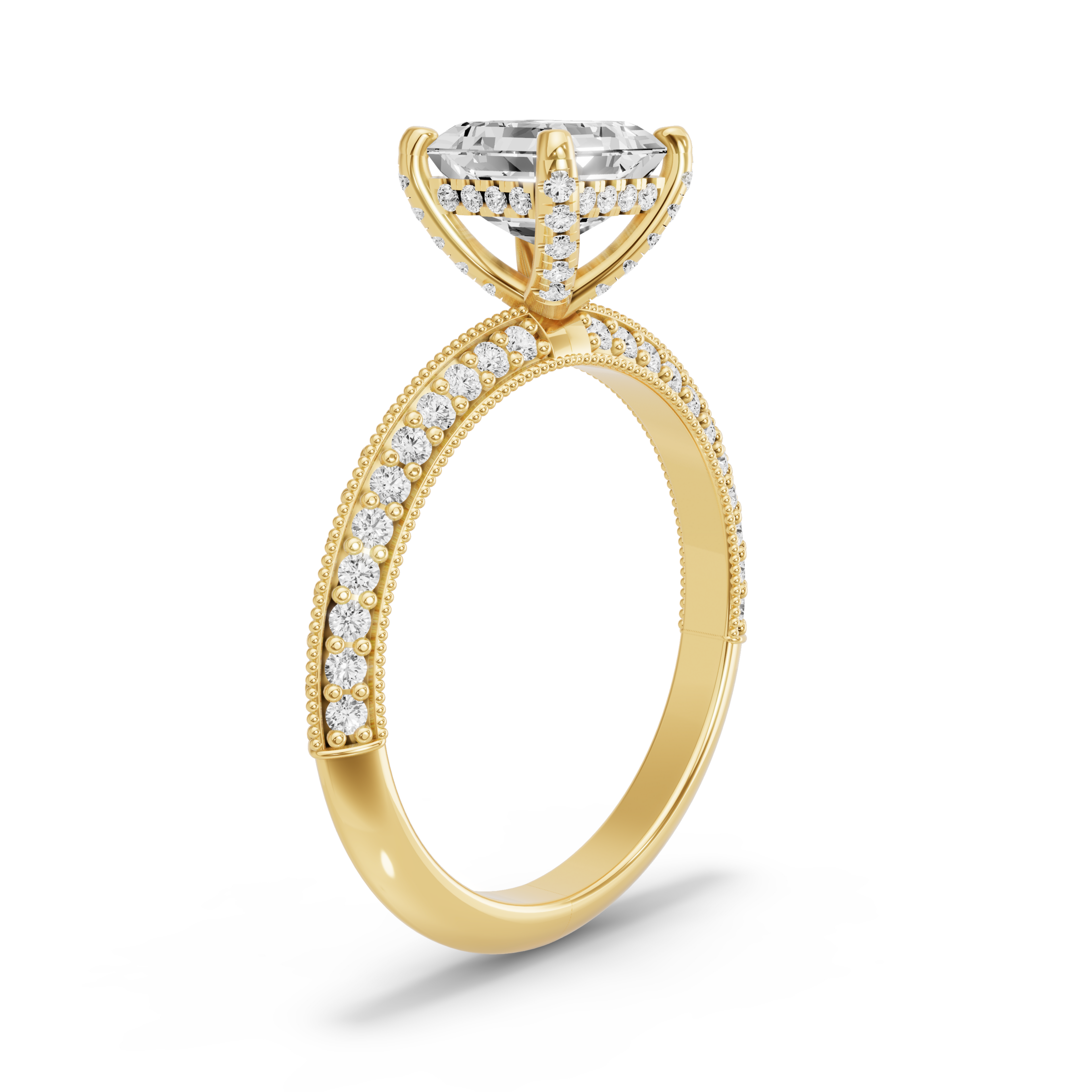 Image for Asscher Pave Basket Ring with Knife Edge Pave band in 14K White Gold