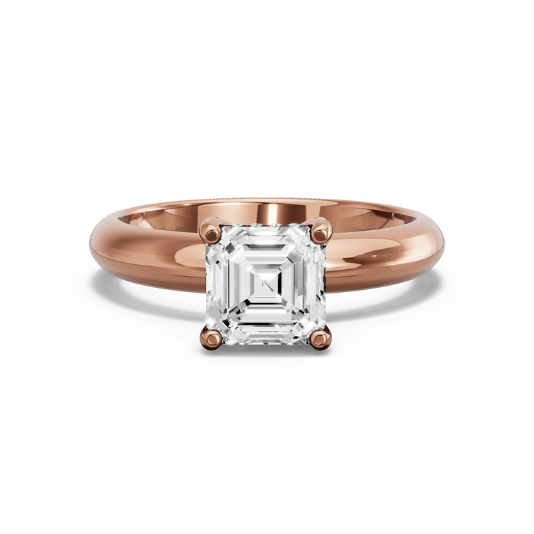 Image for Asscher Pave Basket Ring with Knife Edge Solitaire band in 10K Yellow Gold