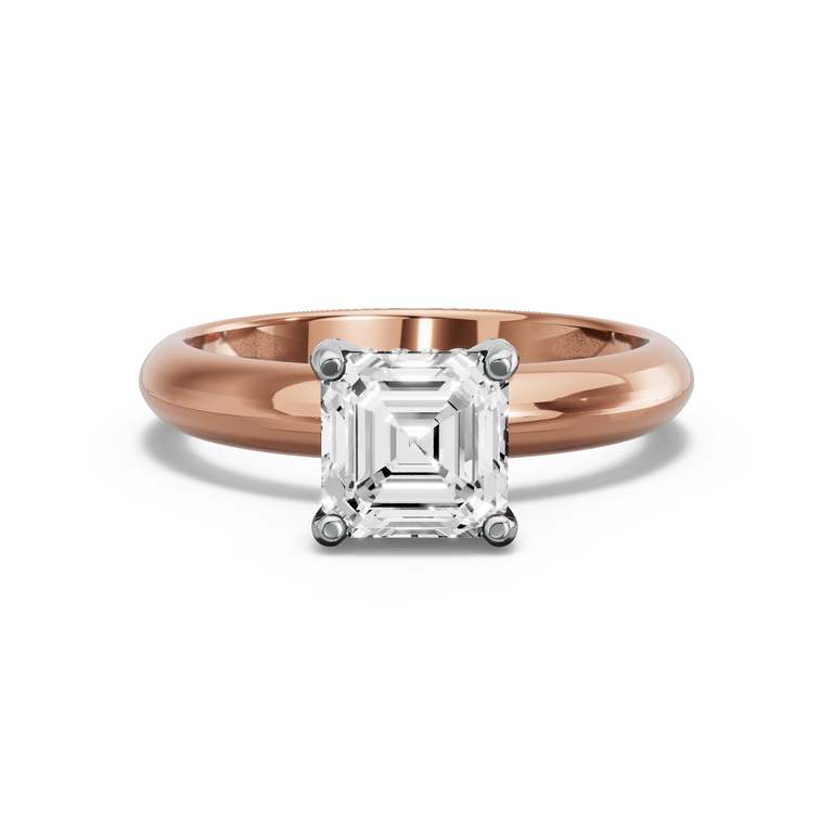 Image for Asscher Pave Basket Ring with Knife Edge Solitaire band in 10K Two Tone Yellow Gold