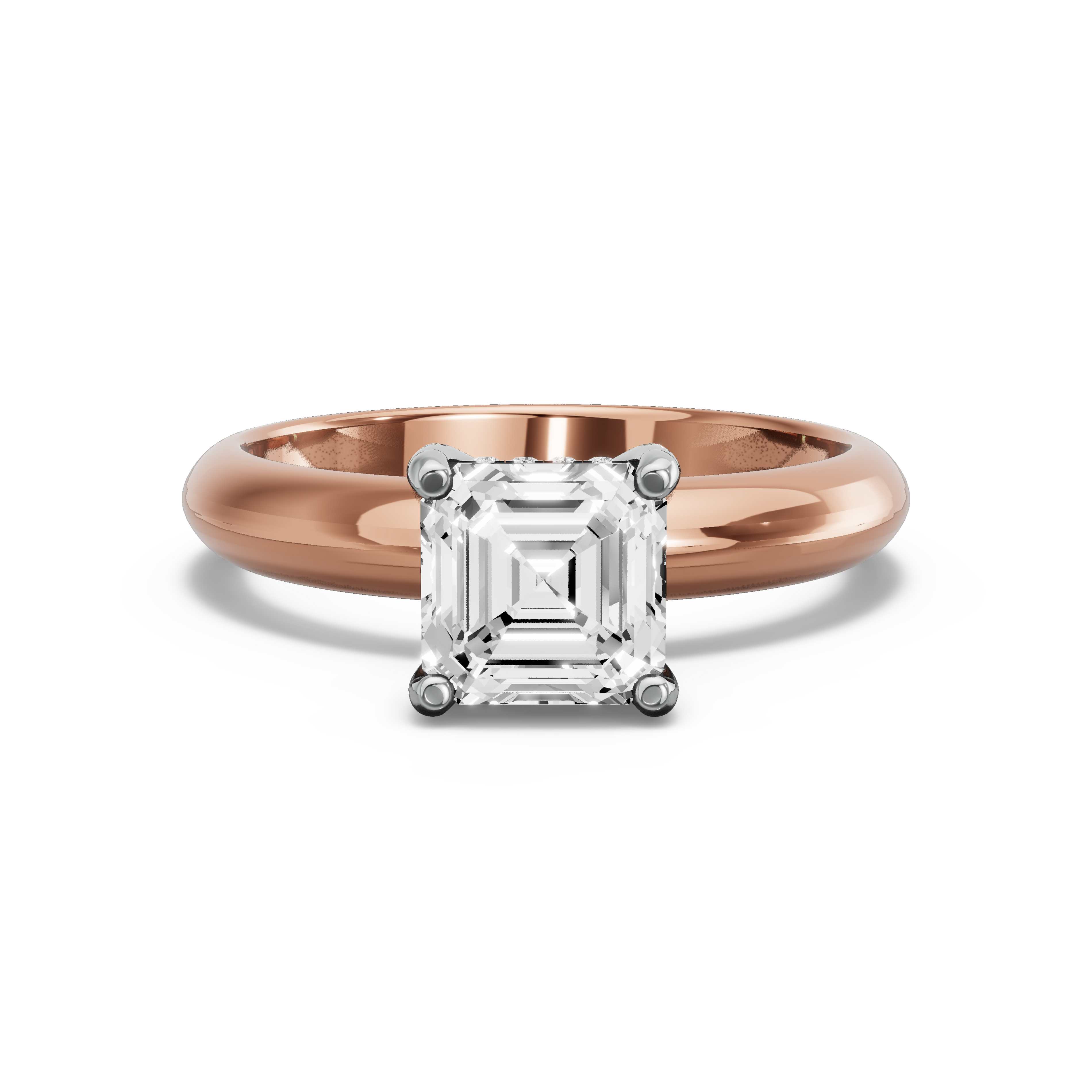 Image for Asscher Pave Basket Ring with Knife Edge Solitaire band in 18K Two Tone Yellow Gold