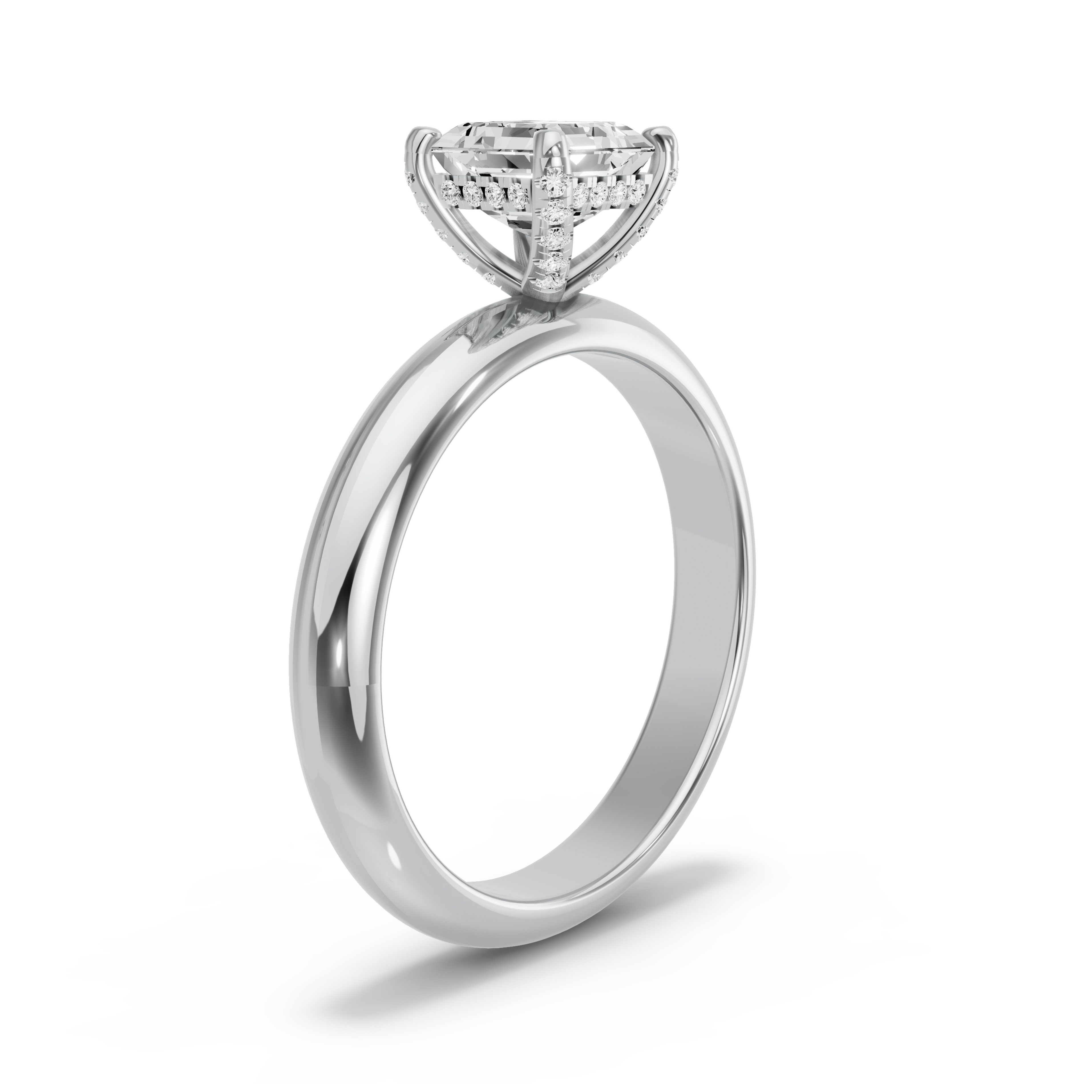 Image for Asscher Pave Basket Ring with Knife Edge Solitaire band in 18K Two Tone Rose Gold
