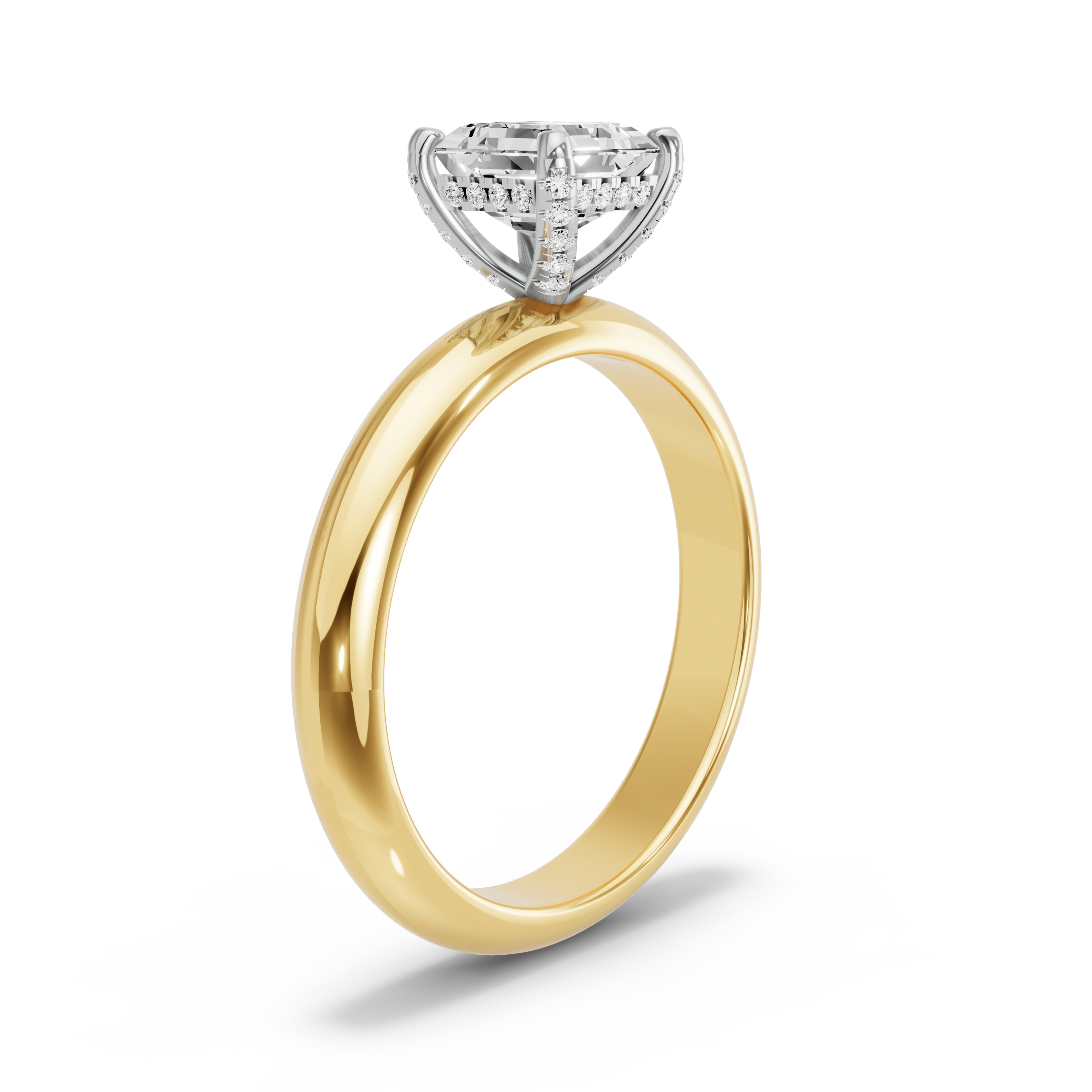 Image for Asscher Pave Basket Ring with Knife Edge Solitaire band in 10K Rose Gold