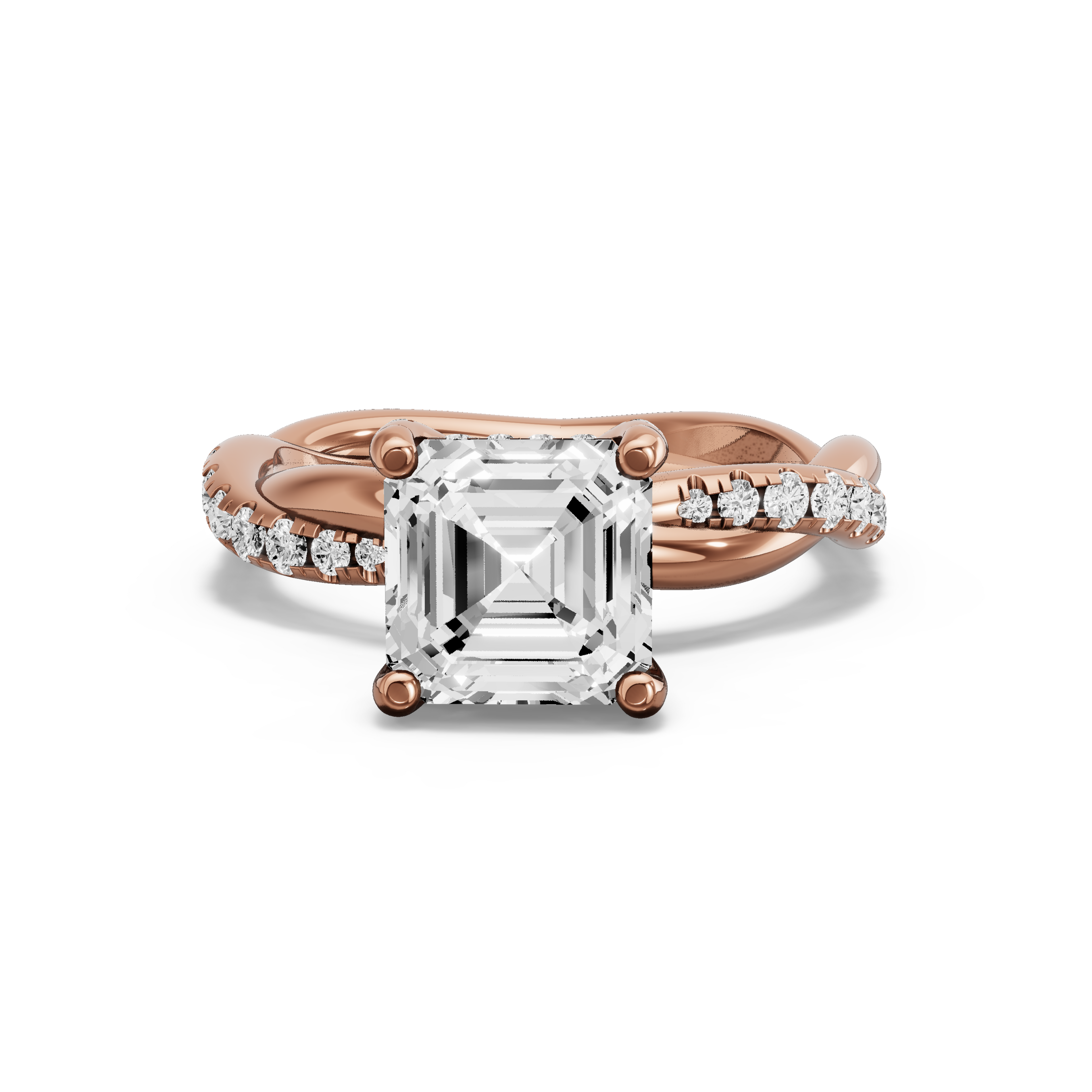 Image for Asscher Pave Basket Ring with Rope Pave band in 14K Yellow Gold