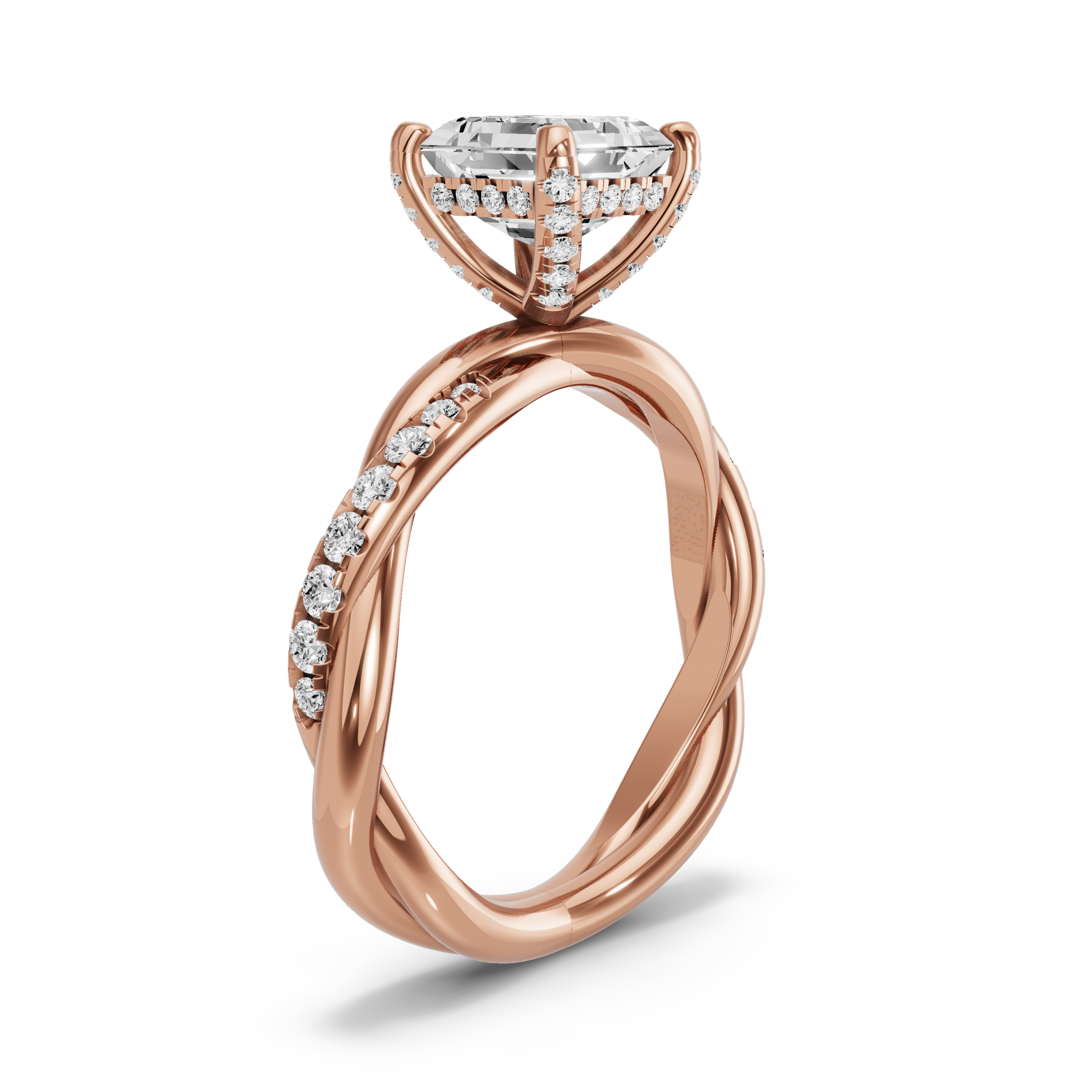 Image for Asscher Pave Basket Ring with Rope Pave band in 10K Yellow Gold