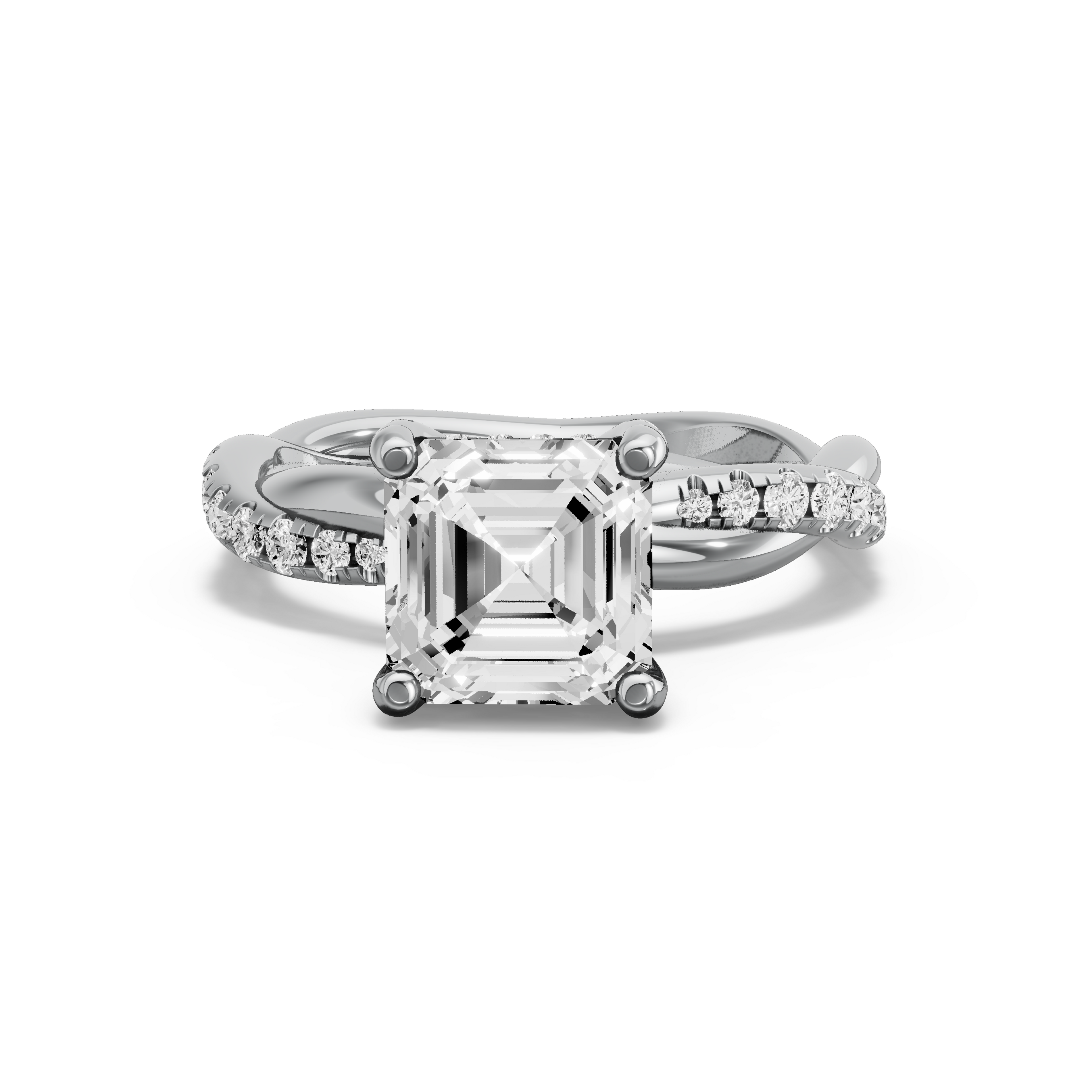 Image for Asscher Pave Basket Ring with Knife Edge Solitaire band in 950 Platinum