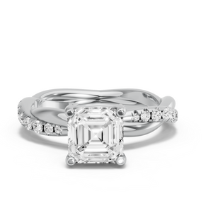 Image for Asscher Pave Basket Ring with Rope Pave band