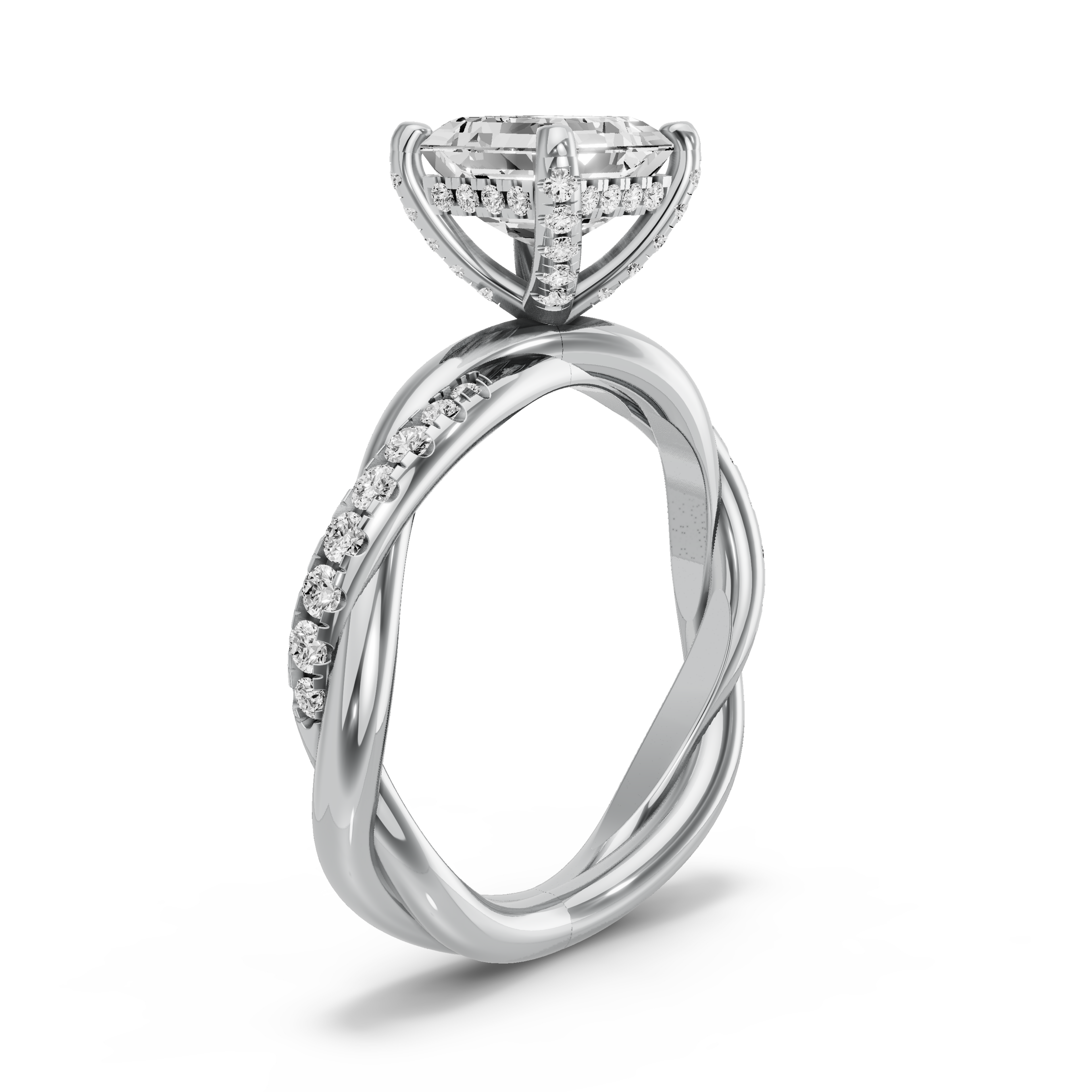 Image for Asscher Pave Basket Ring with Knife Edge Solitaire band in 950 Platinum