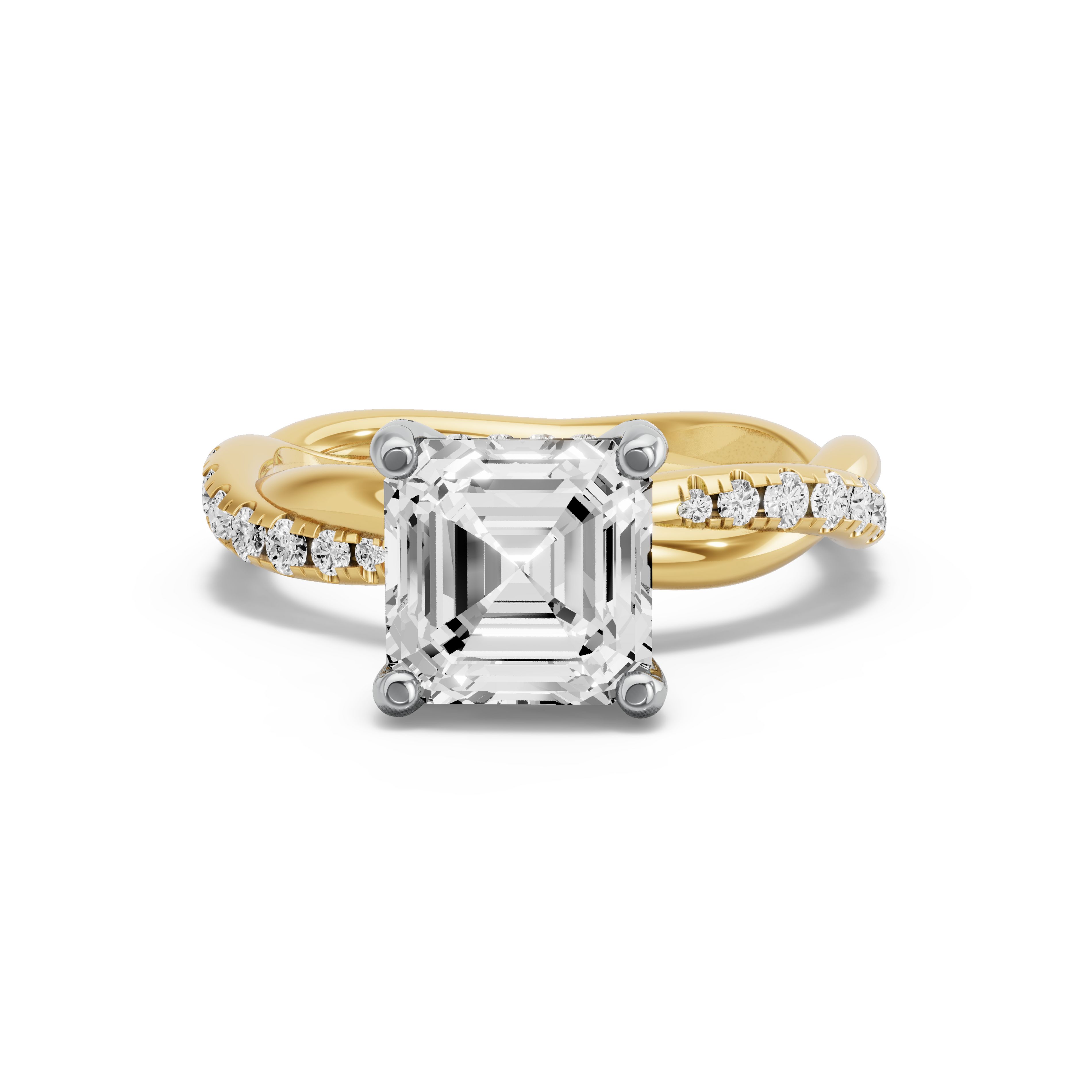 Image for Asscher Pave Basket Ring with Rope Pave band in 10K Rose Gold