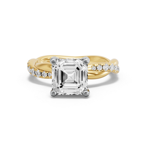 Image for Asscher Pave Basket Ring with Rope Pave band