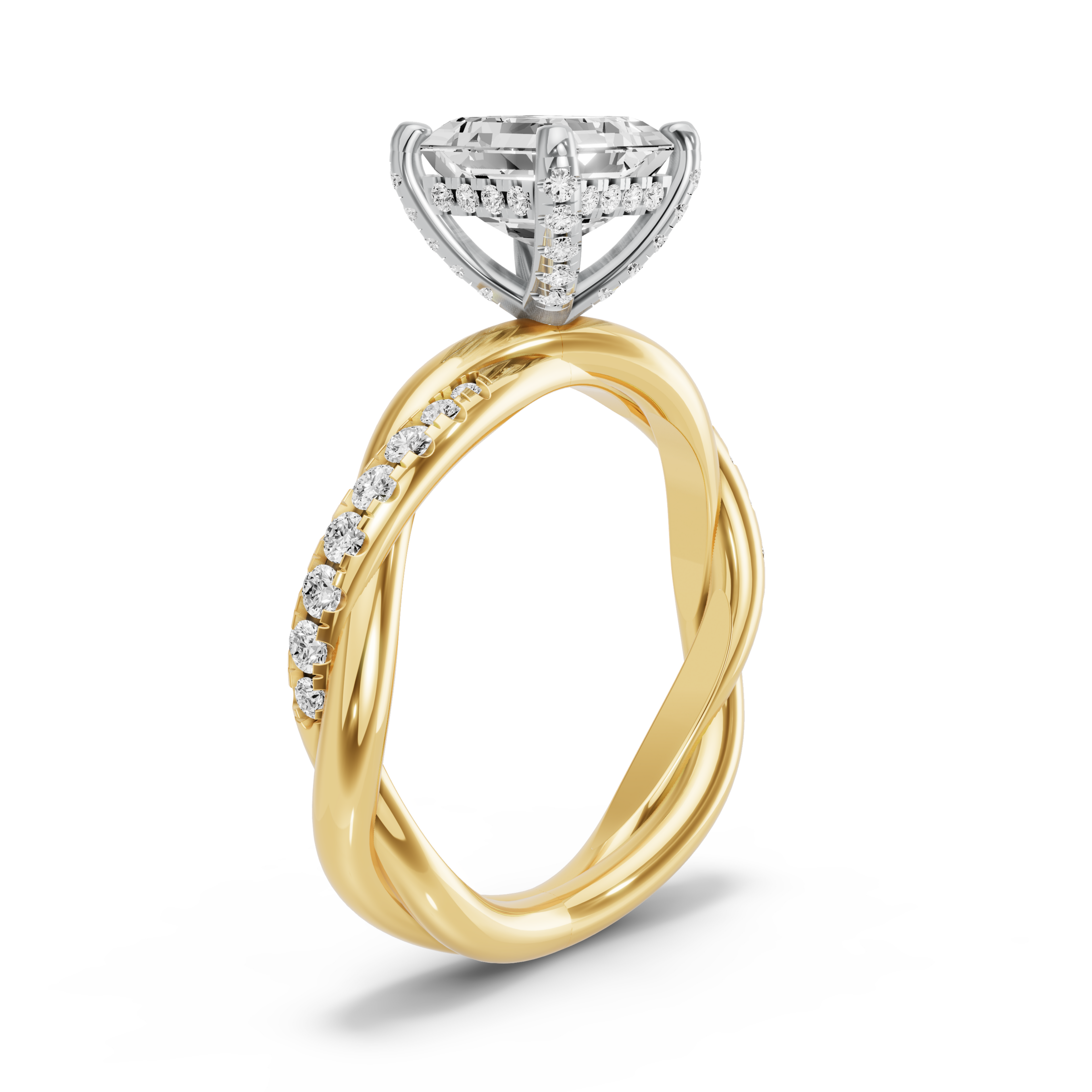 Image for Asscher Pave Basket Ring with Rope Pave band in 10K Rose Gold