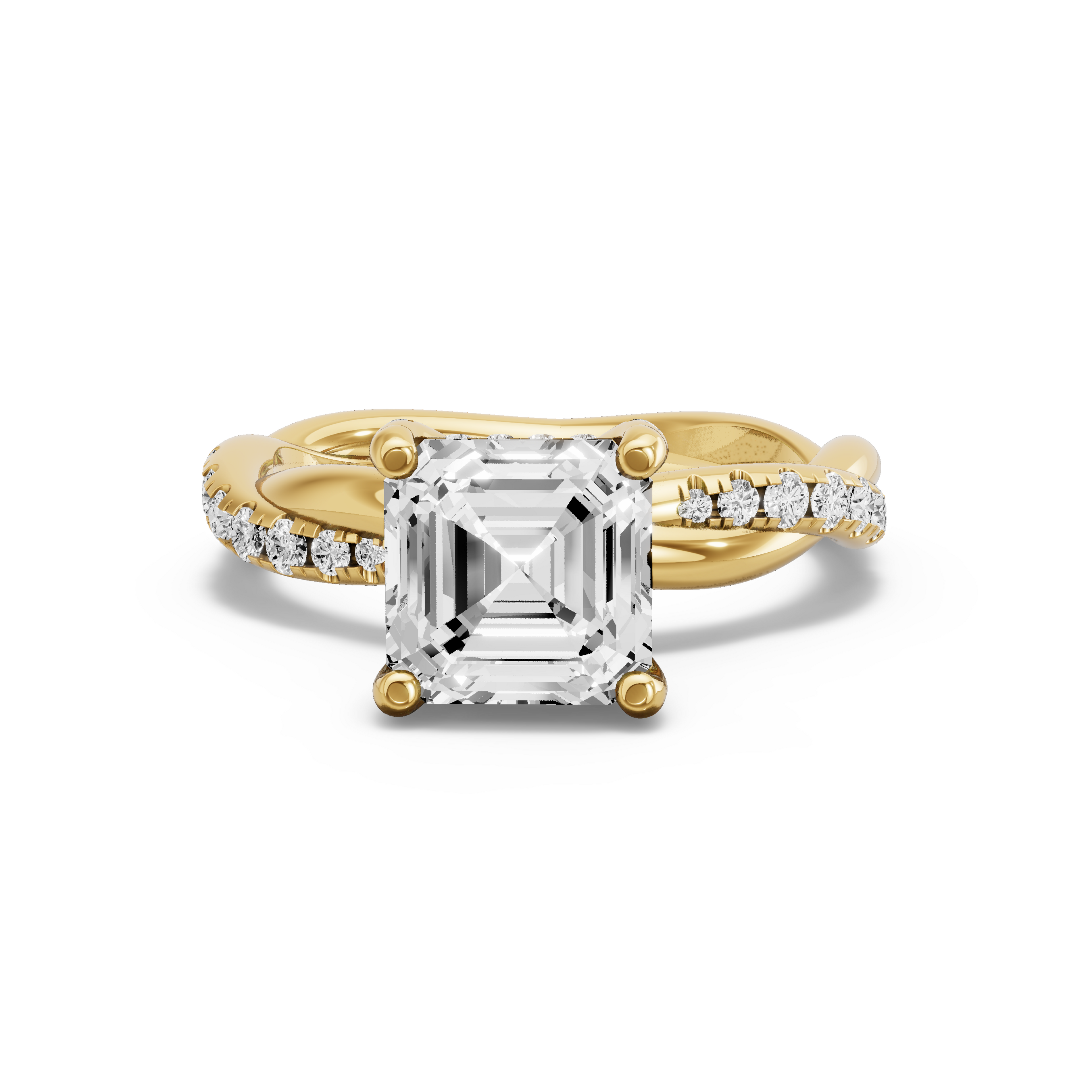 Image for Asscher Pave Basket Ring with Rope Pave band in 10K White Gold