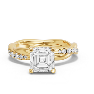 Image for Asscher Pave Basket Ring with Rope Pave band
