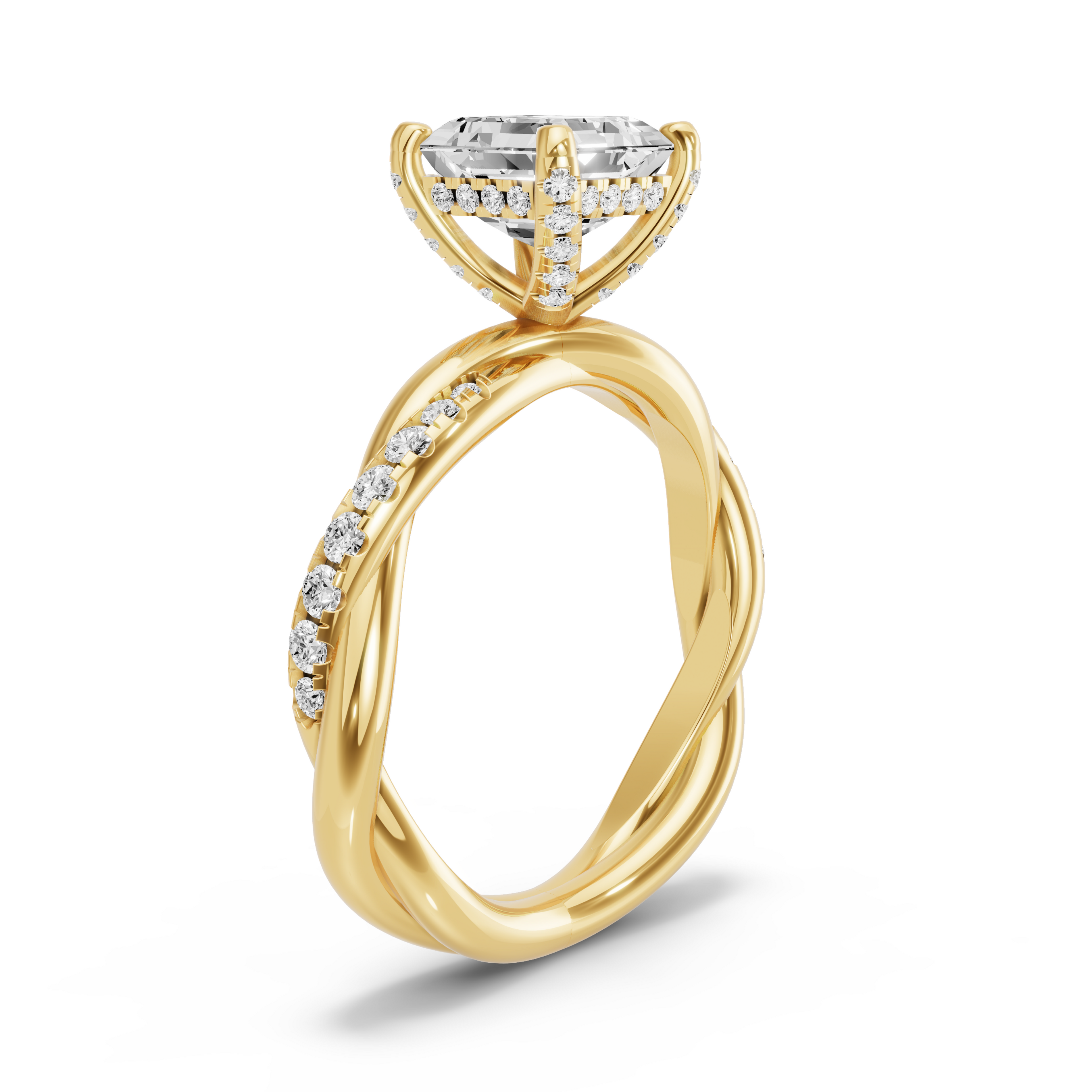 Image for Asscher Pave Basket Ring with Rope Pave band in 10K White Gold