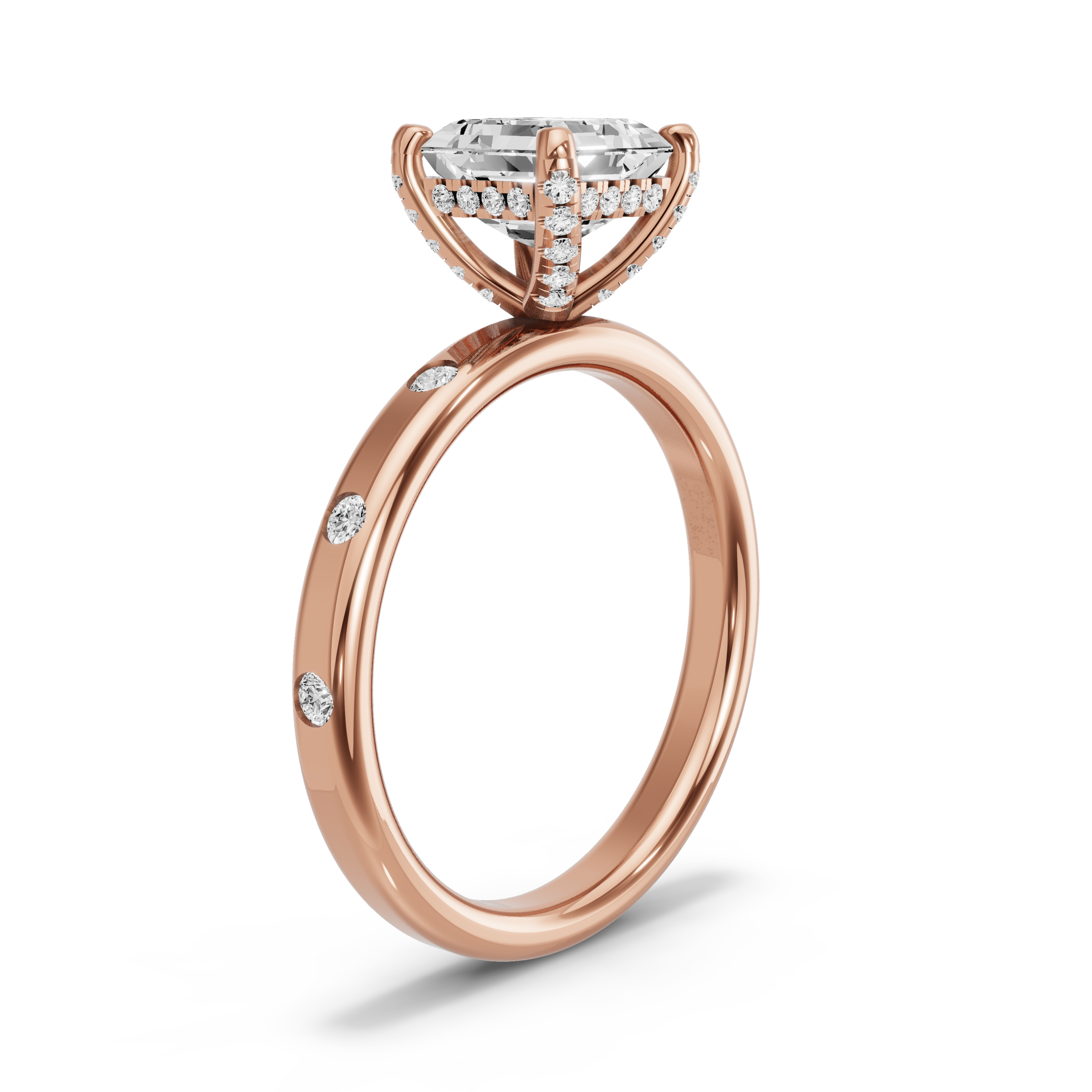 Image for Asscher Pave Basket Ring with Sleek Accent band in 10K Yellow Gold