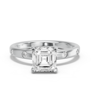 Image for Asscher Pave Basket Ring with Sleek Accent band