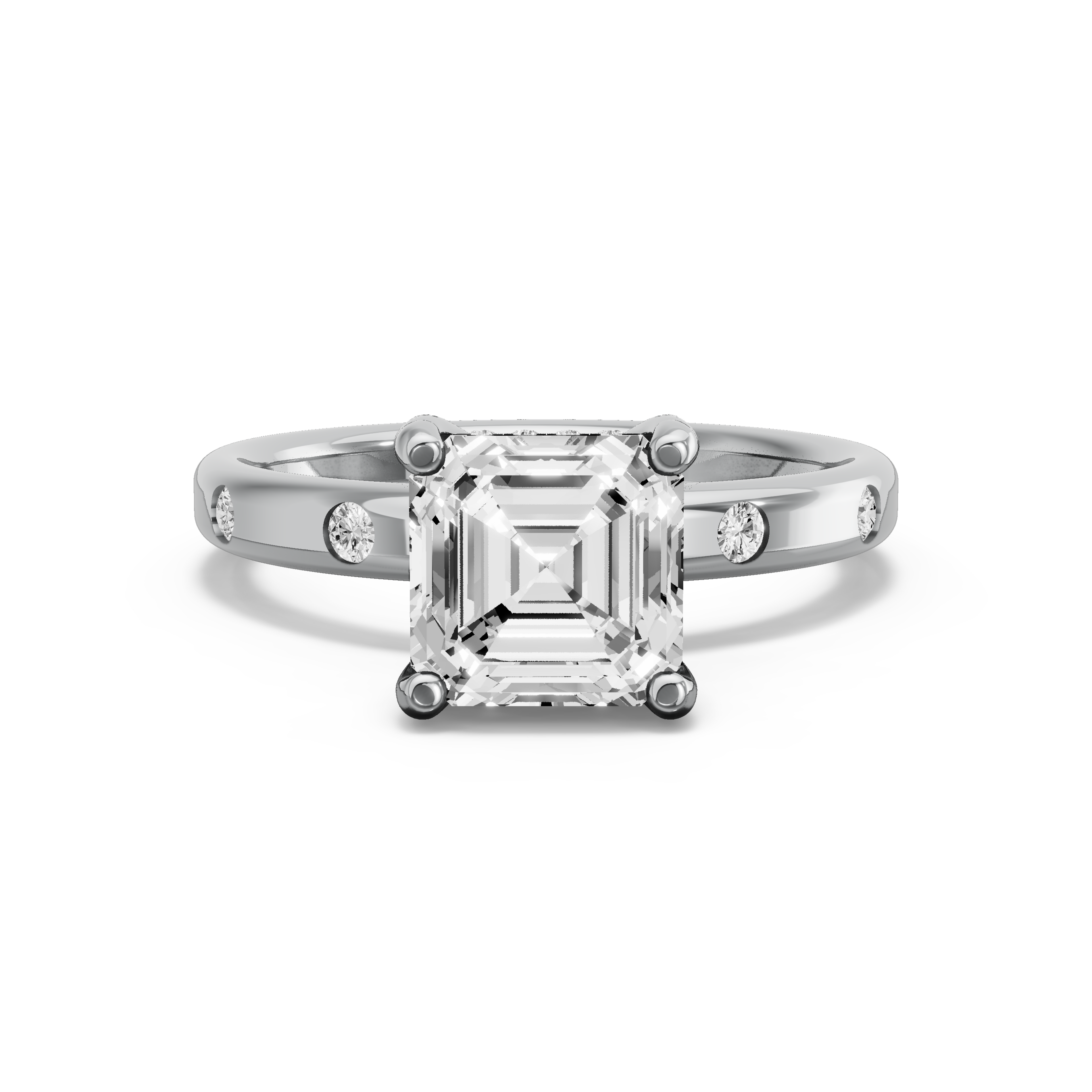 Image for Asscher Pave Basket Ring with Sleek Accent band in 14K Two Tone Rose Gold