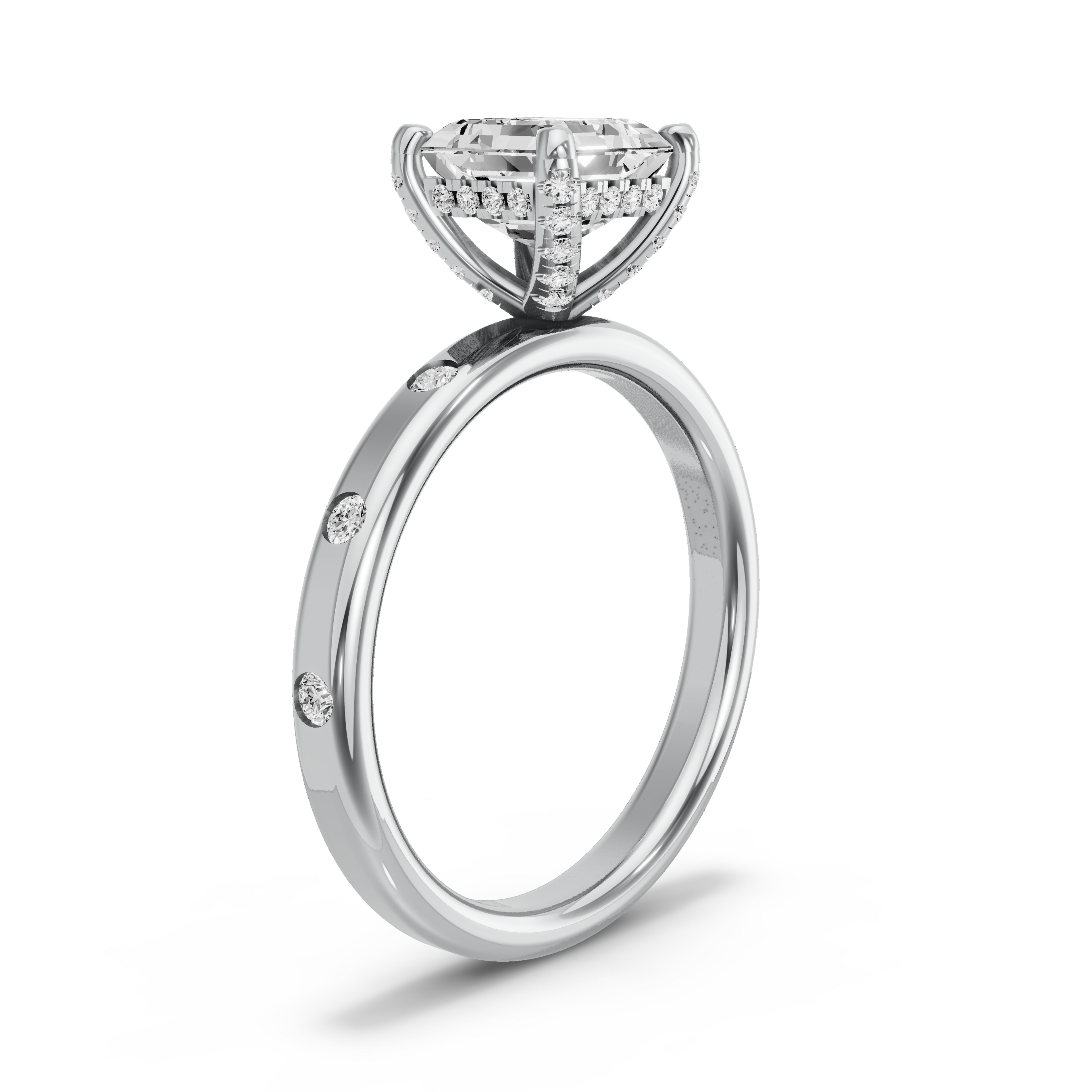 Image for Asscher Pave Basket Ring with Sleek Accent band in 14K Two Tone Rose Gold