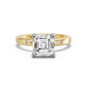 Image for Asscher Pave Basket Ring with Sleek Accent band