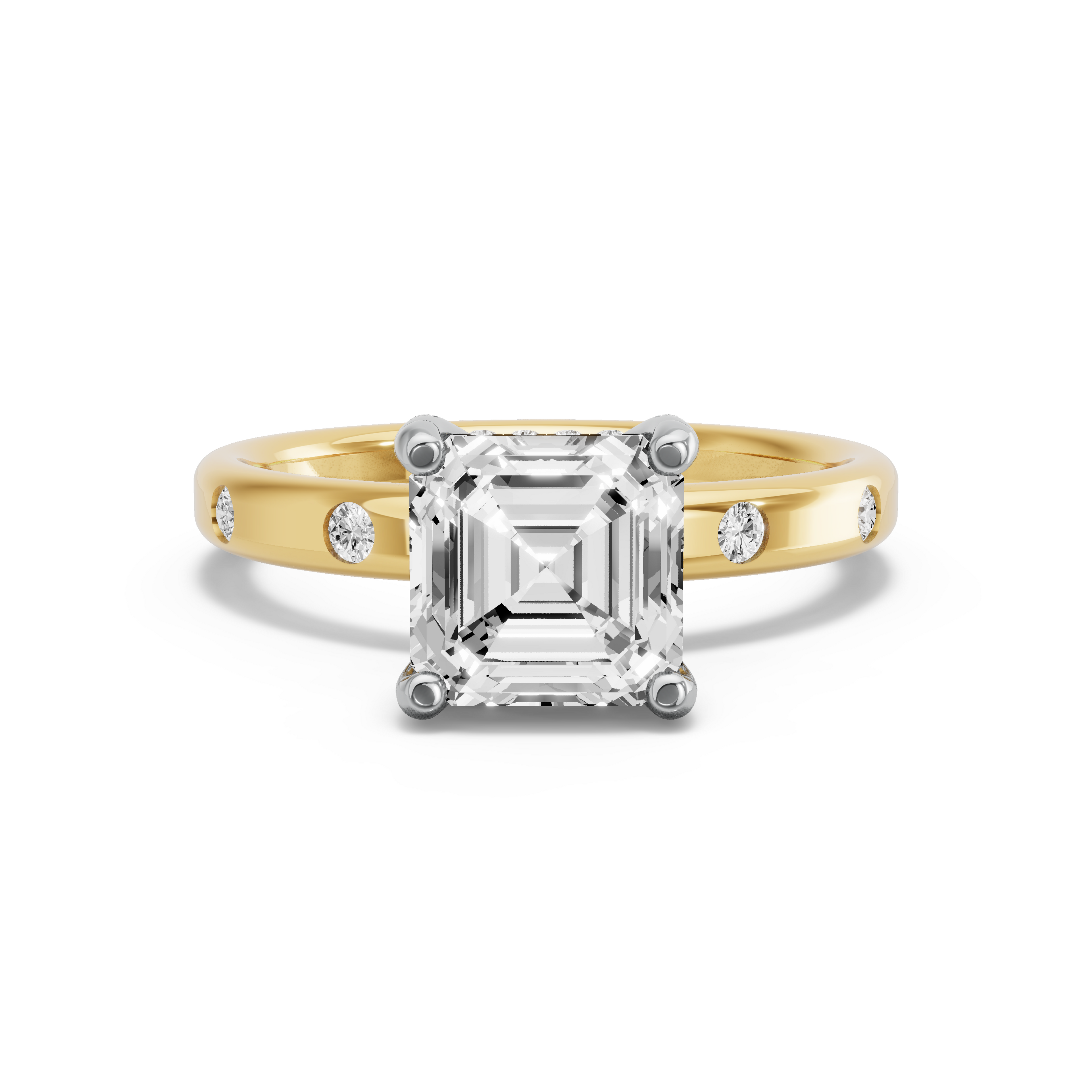 Image for Asscher Pave Basket Ring with Sleek Accent band in 14K Rose Gold