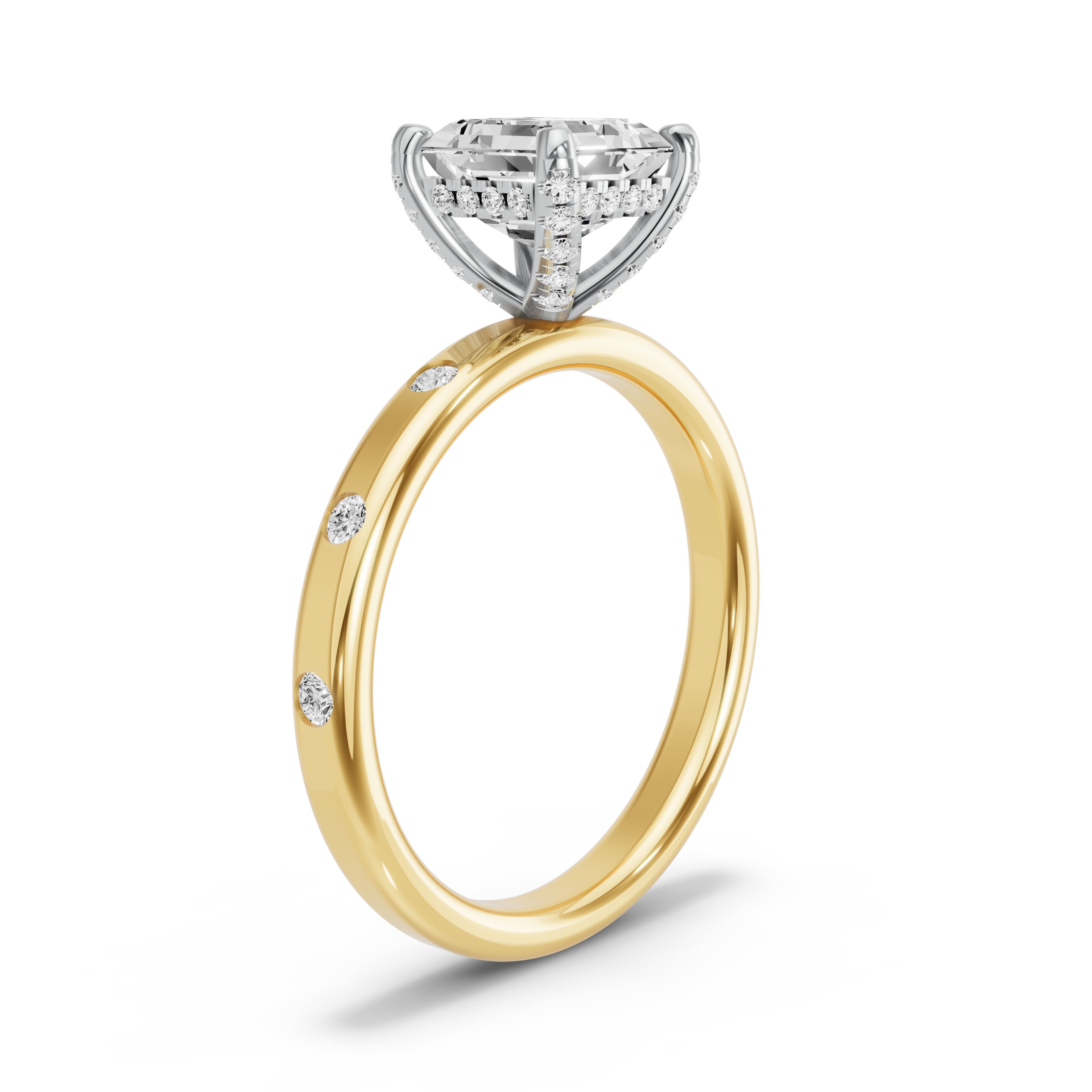 Image for Asscher Pave Basket Ring with Sleek Accent band in 18K Rose Gold