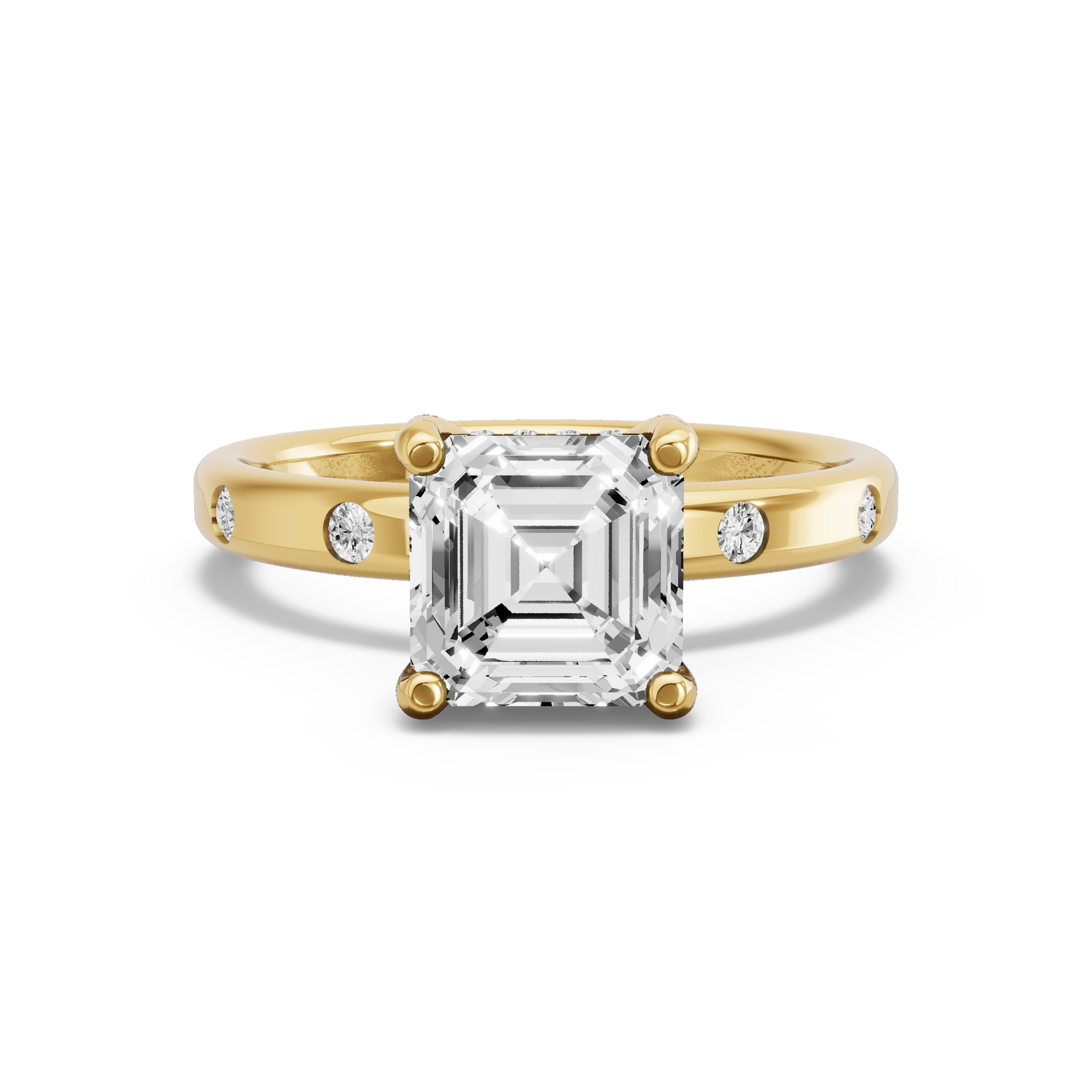 Image for Asscher Pave Basket Ring with Sleek Accent band in 10K White Gold