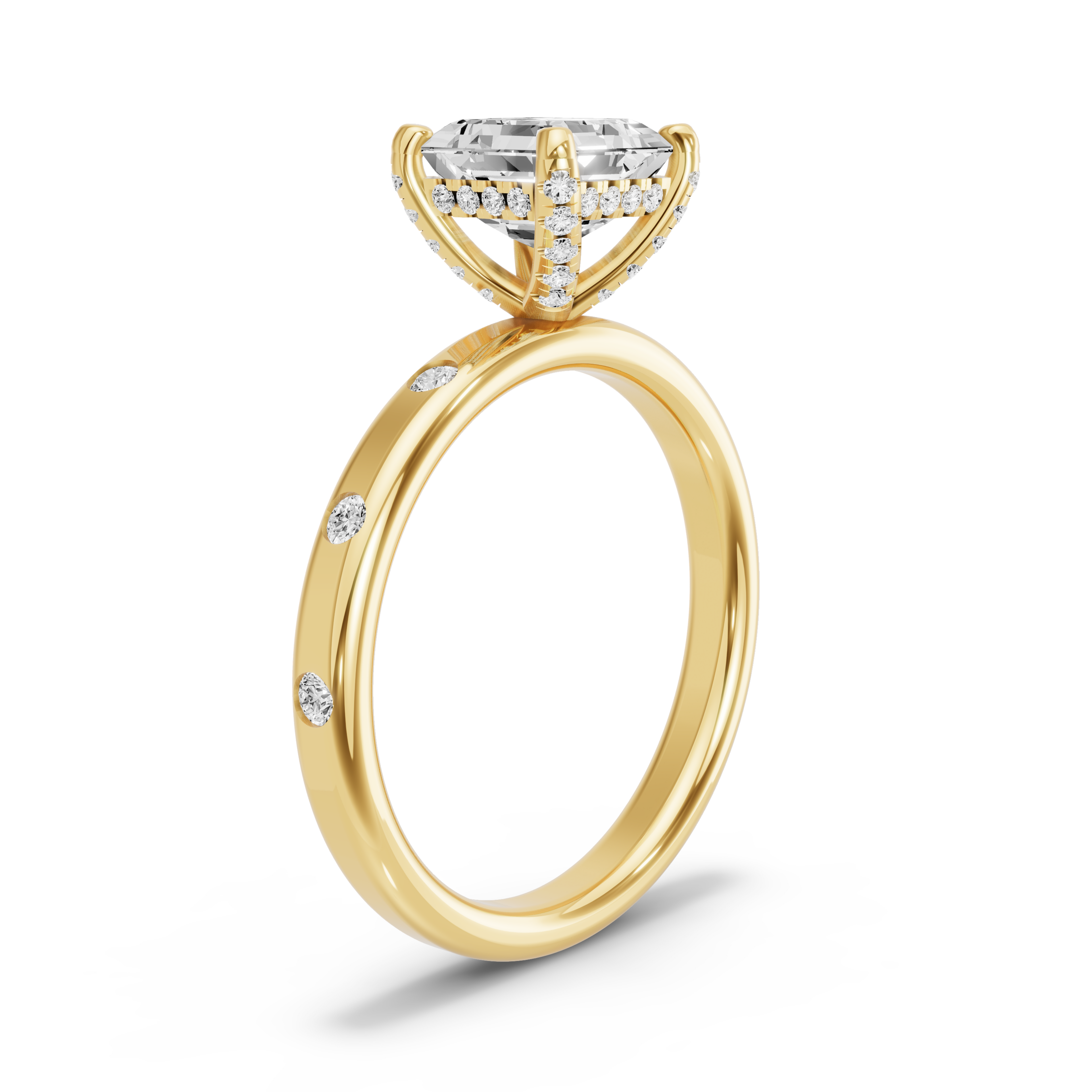 Image for Asscher Pave Basket Ring with Sleek Accent band in 10K White Gold