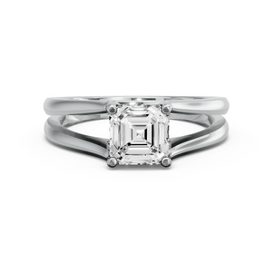 Image for Asscher Pave Basket Ring with Split Ring Solitaire band in 14K White Gold