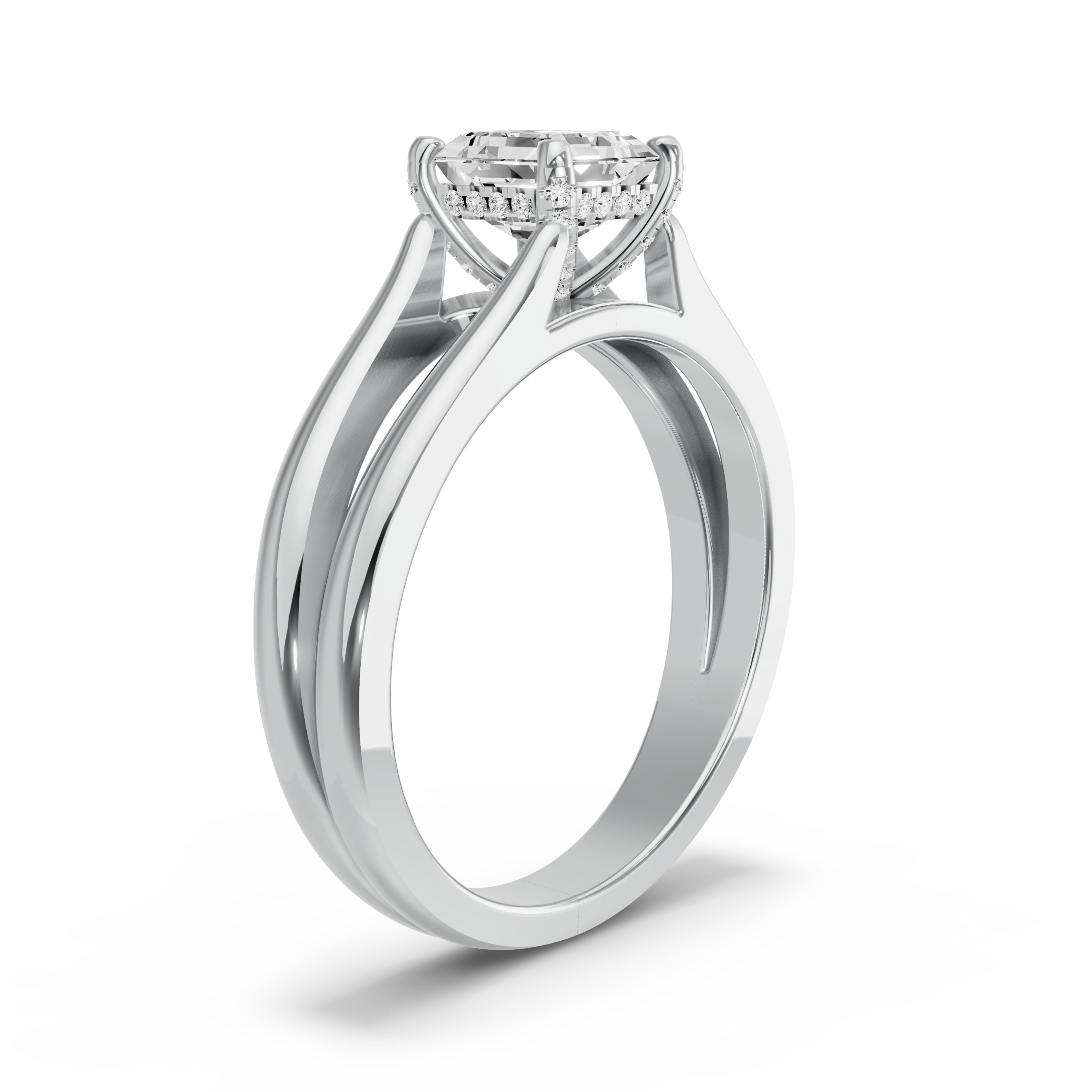 Image for Asscher Pave Basket Ring with Solitaire band in 950 Platinum